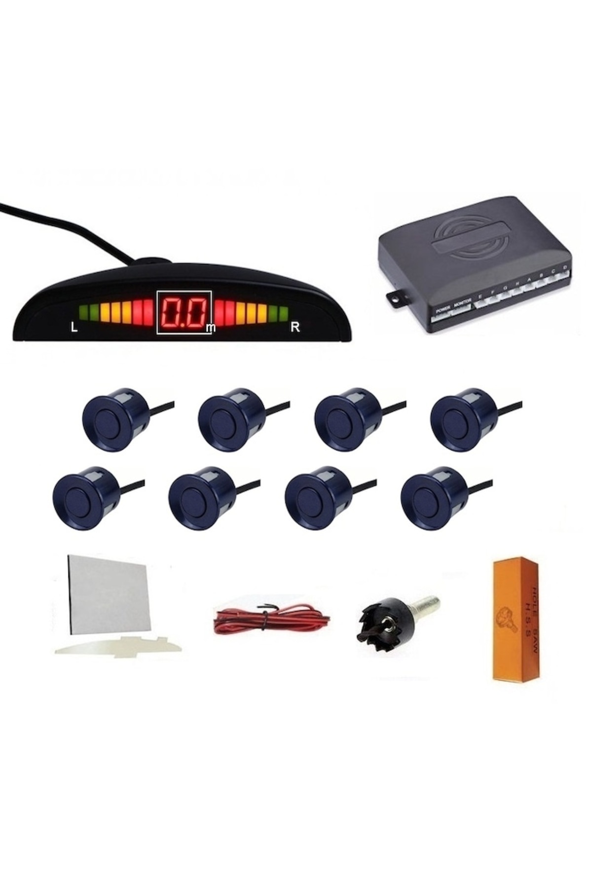 Electro AG-Parking Sensor Set, Front and Rear, Dark Blue with 8 Sensors, LED Display and Audio Warning 2