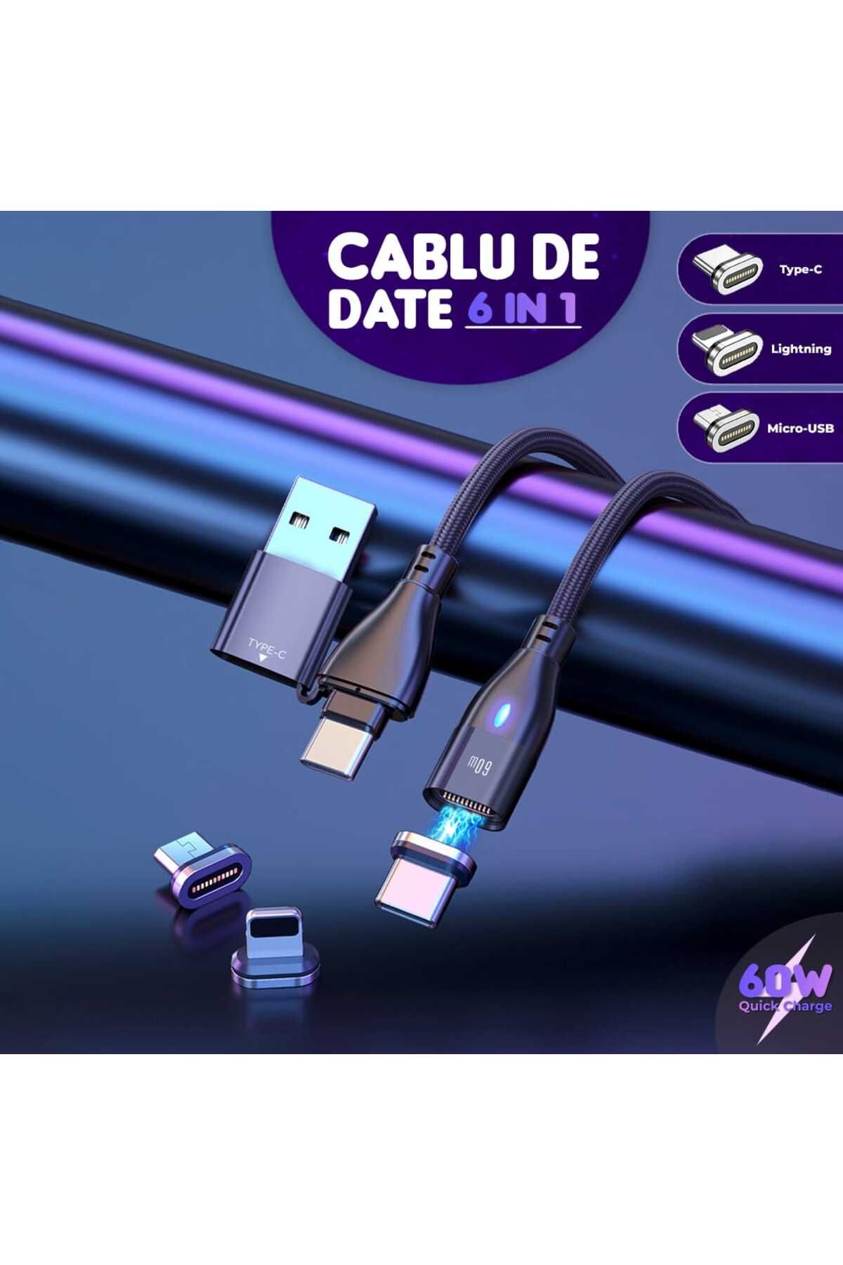 Timebox-Cablu de date și încărcare rapidă, 6 în 1, QC 3.0, 60W, magnetic, USB, tip C, tip Lightning, Micro-US 2