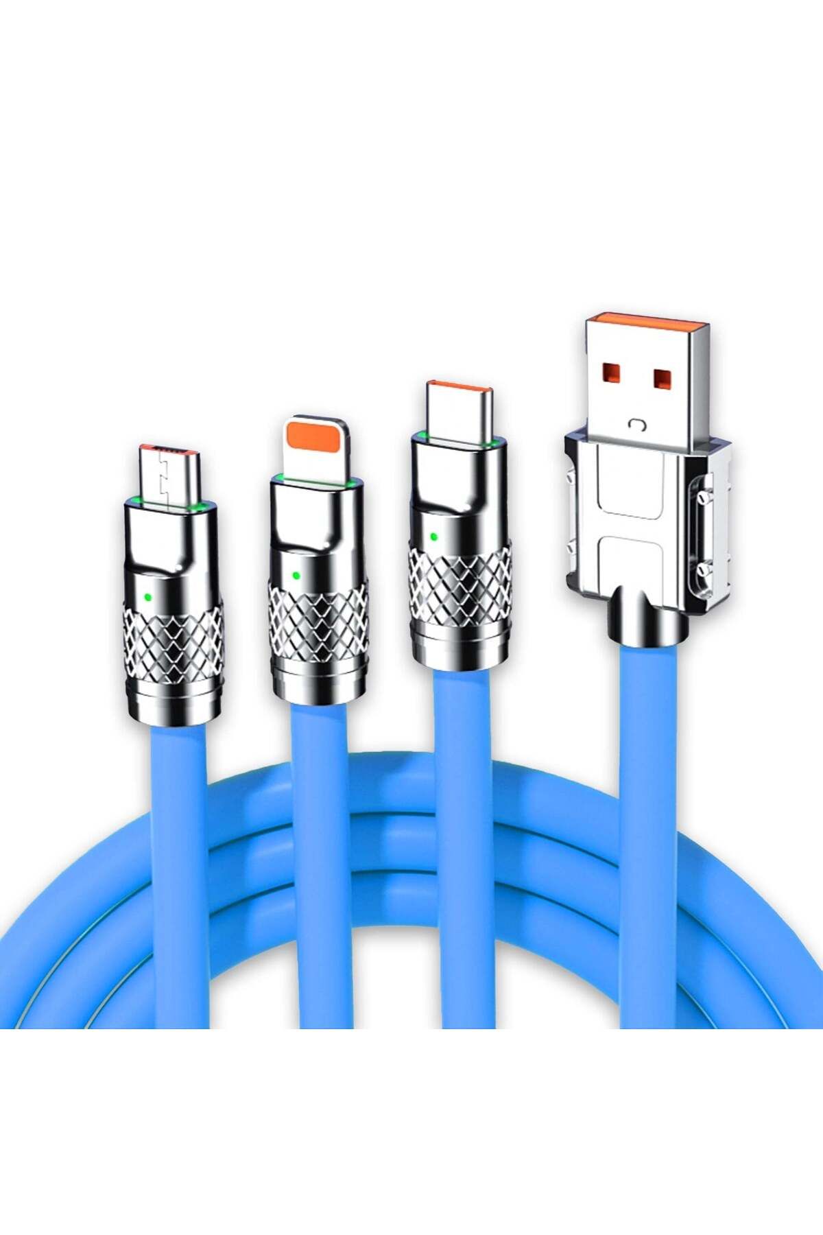 Timebox-Cablu de date și încărcare rapidă, 3 în 1, 120W, QC 3.0, USB, USB-C, iluminare, 1,2 m, albastru 1