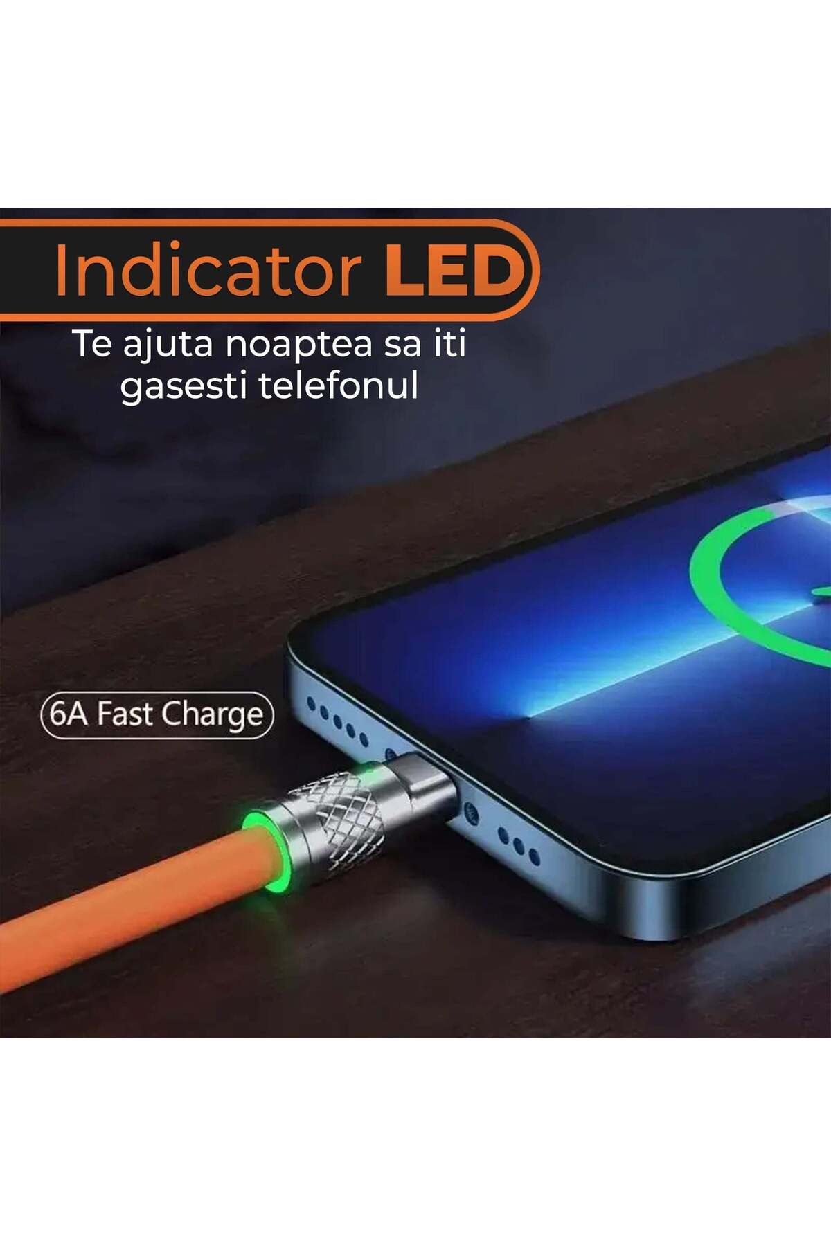 Timebox-Cablu de date și încărcare rapidă, 3 în 1, 120W, QC 3.0, USB, USB-C, iluminare, 1,2 m, portocaliu 3