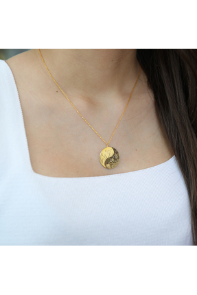 DIZY SILVER Doğa Manzaralı Altın Kolye, Güneş ve Dağ Figürlü Tasarım, Anlamlı...