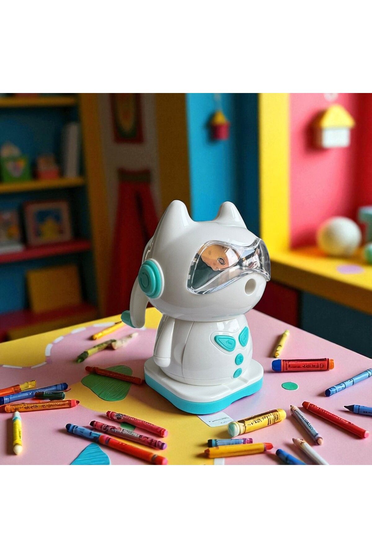 Polin-Mechanical Pencil Sharpener with Cat Design, Rotating Lever, 4 Color Options 1