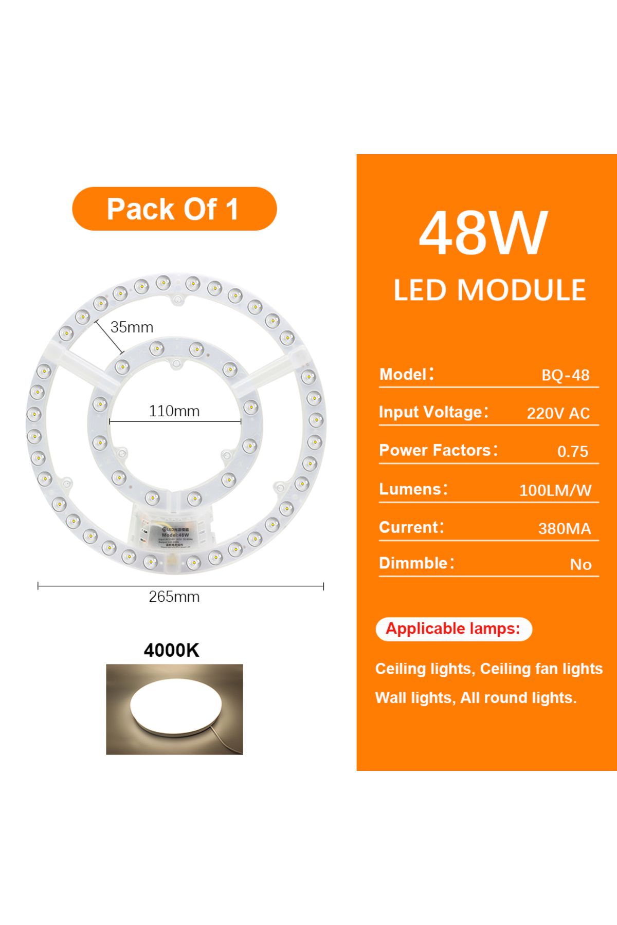Choice-لوحة إضاءة LED محايدة 48 وات، قطعة واحدة، 220 فولت، وحدة إضاءة LED بديلة للسقف، لوحة إضاءة دائرية 72 وات B 1