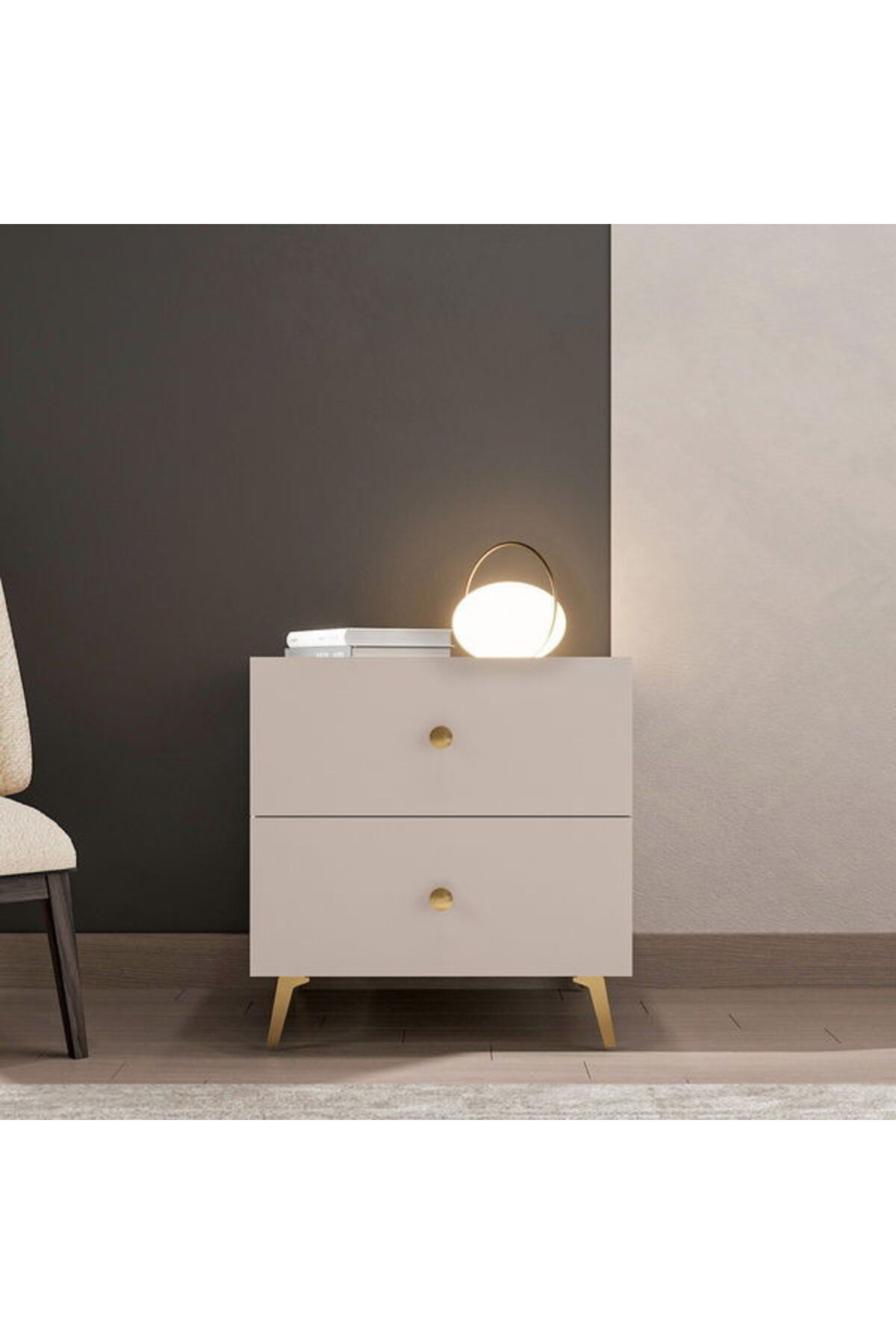 Just Home Travia 2 Çekmeceli Komodin - Bej / Traverten - 42x45x50 cm