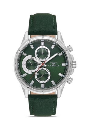 FERRO Yeşil Deri Kordon Erkek Kol Saati FM11461B-A10 Fonksiyonları Aktif 3ATM...