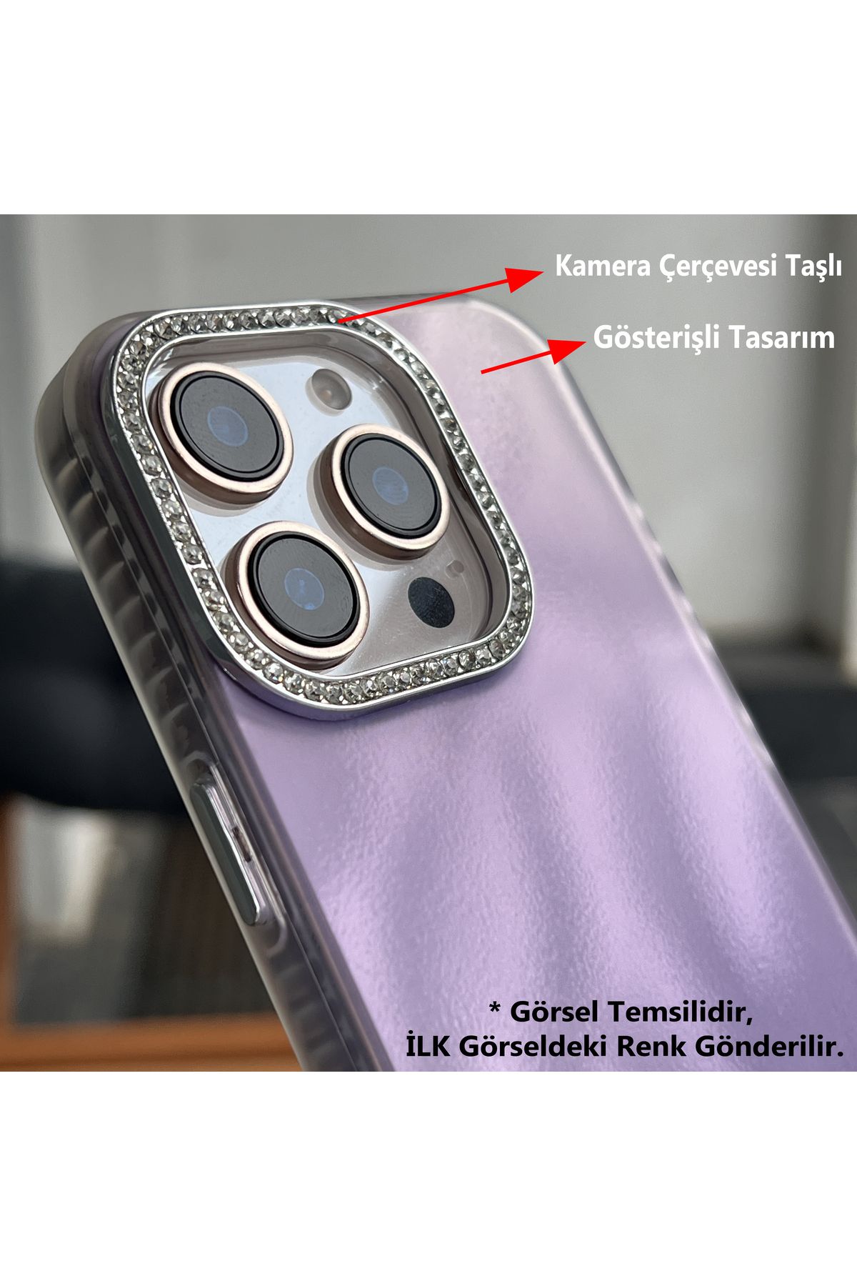 EDELFU-Satin Wave Texture Case for iPhone 16 Pro Max - Cover with Glitter Dust Effect with Rhinestone Camera Frame 3