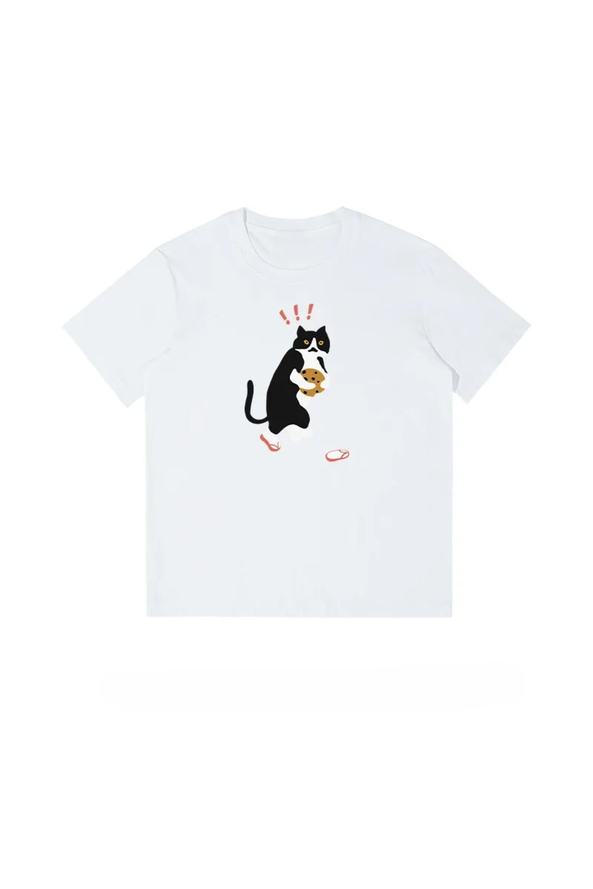 White cartoon cat print loose summer japanese style pattern top chart T S