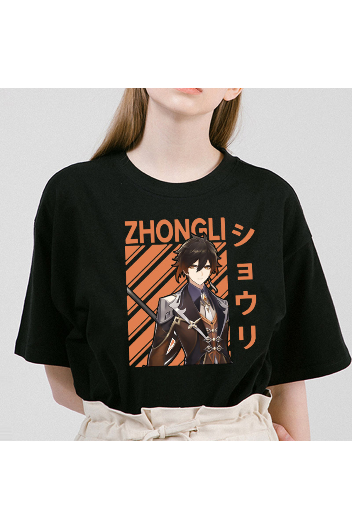 Black Genshin Blow Zhong Li Morax Tees Short Sleeve100 Summer Cartoon Streetweed