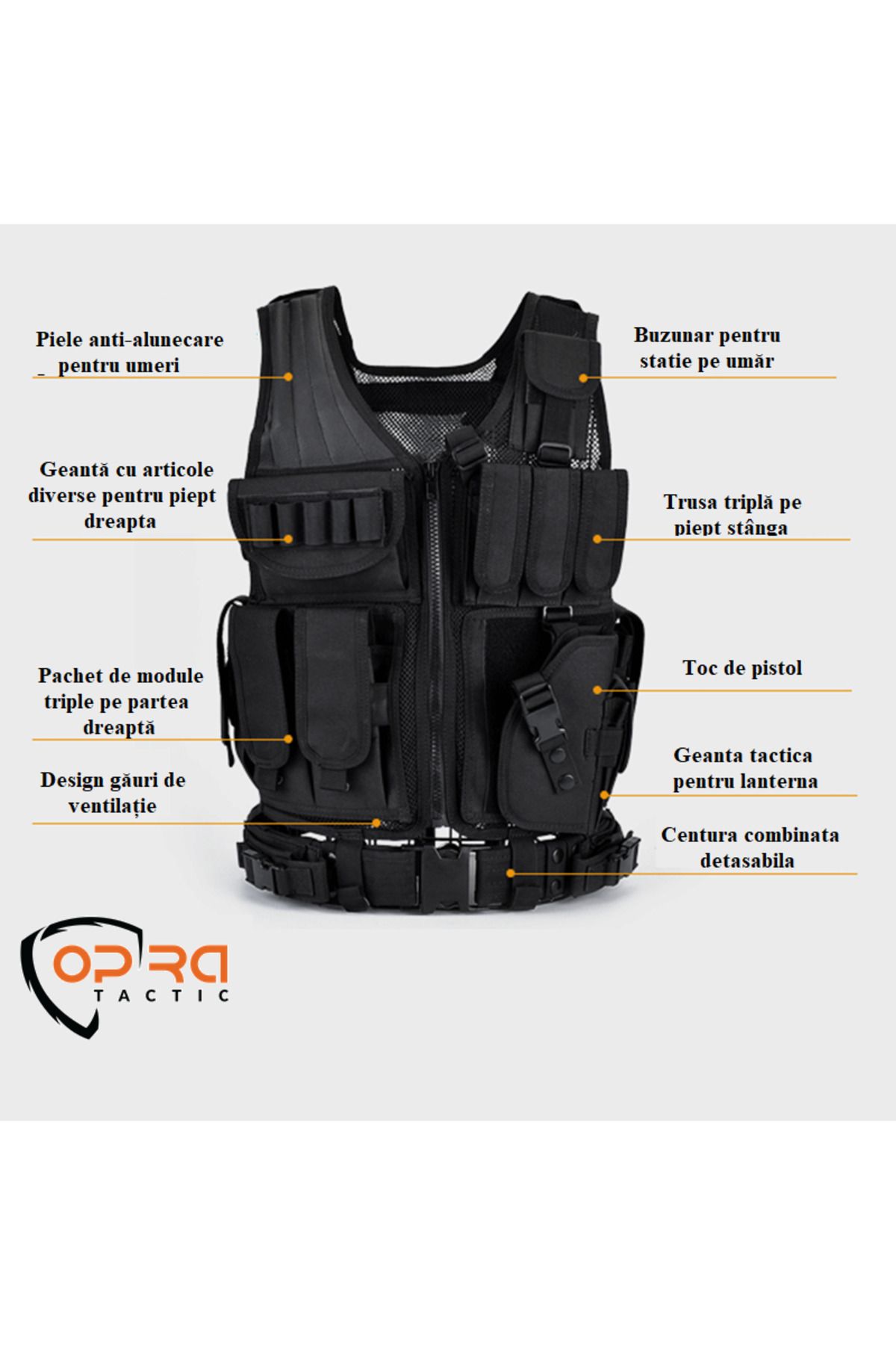 Hipolar-Tactical Vest, Adjustable to All Sizes, Multifunctional, Security Guard Agents, Black 3