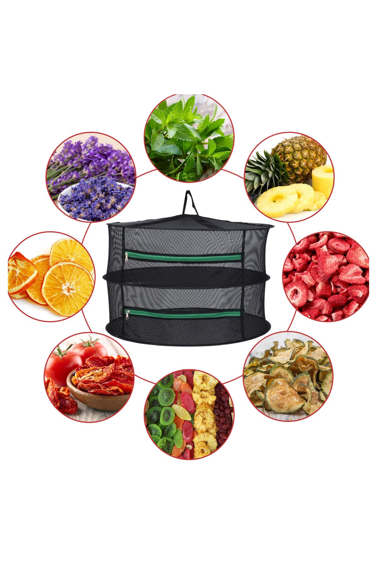 ULZKA-Luxury 2 Layer Zippered Fruit and Vegetable Drying Net |   Foldable Fruit Vegetable Natural Drying Basket 5