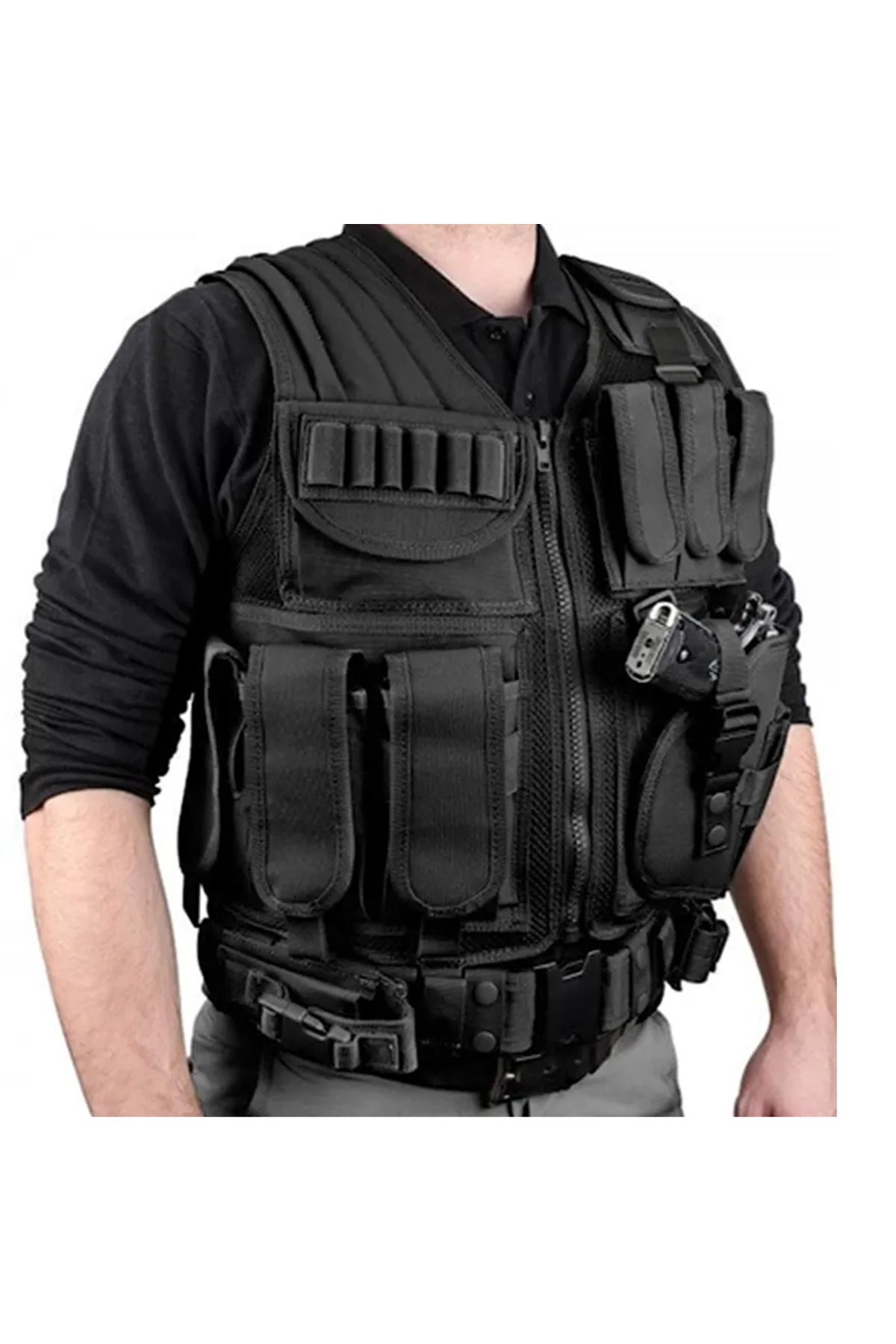 Hipolar-Tactical Vest, Adjustable to All Sizes, Multifunctional, Security Guard Agents, Black 2