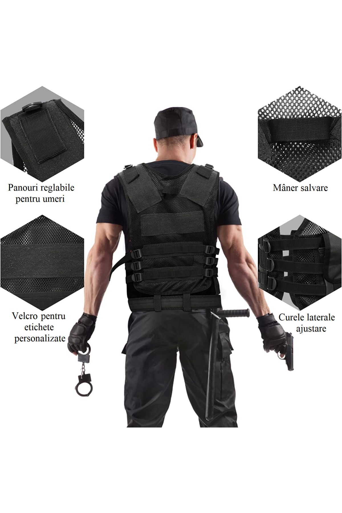 Hipolar-Tactical Vest, Adjustable to All Sizes, Multifunctional, Security Guard Agents, Black 6