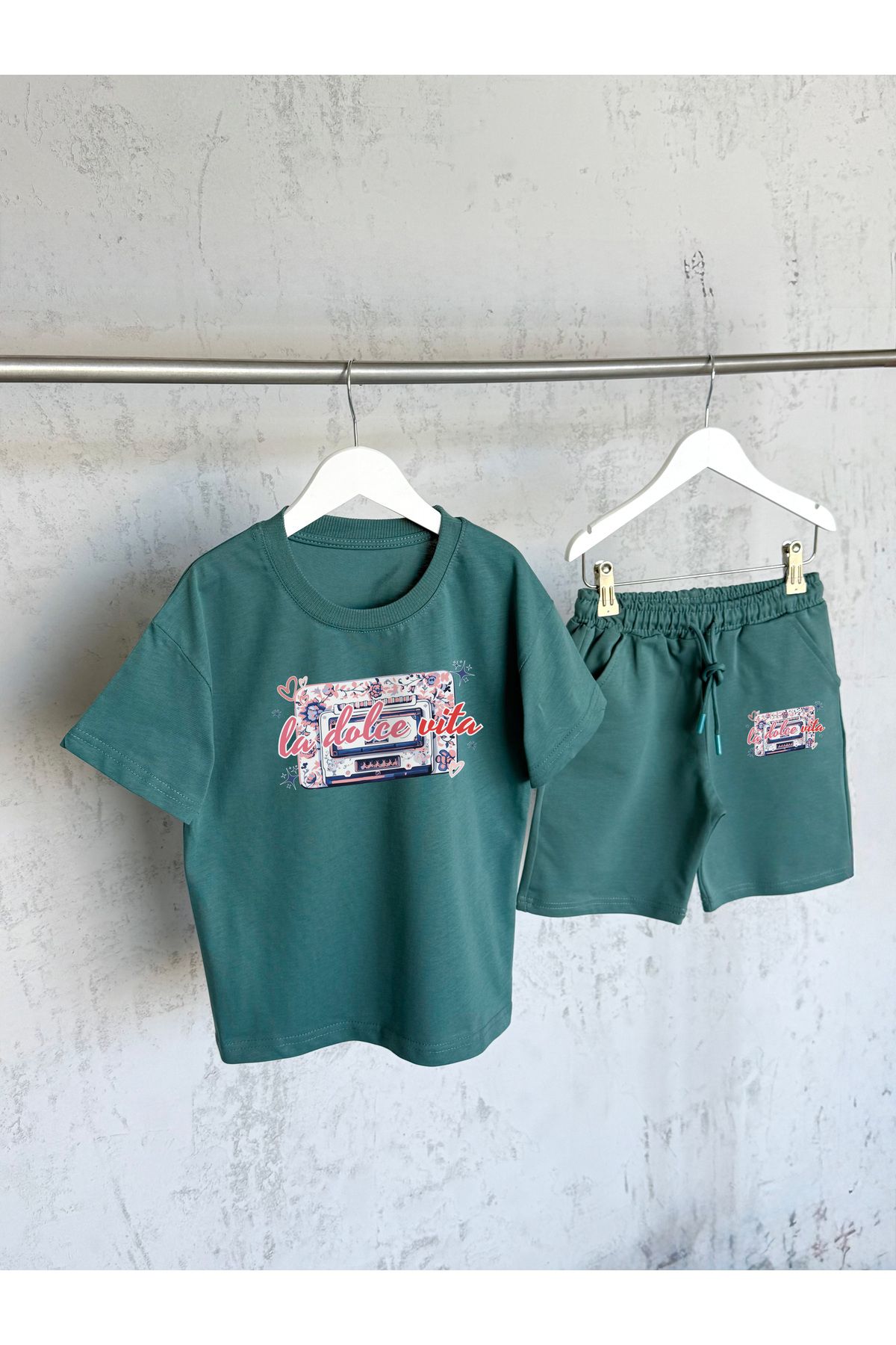 KAPROLLI-Ladolce Patterned Unisex Tshirt Shorts Girls Boys Kids Bottom Top Set Tshirt Shorts Set School Nursery Set 3