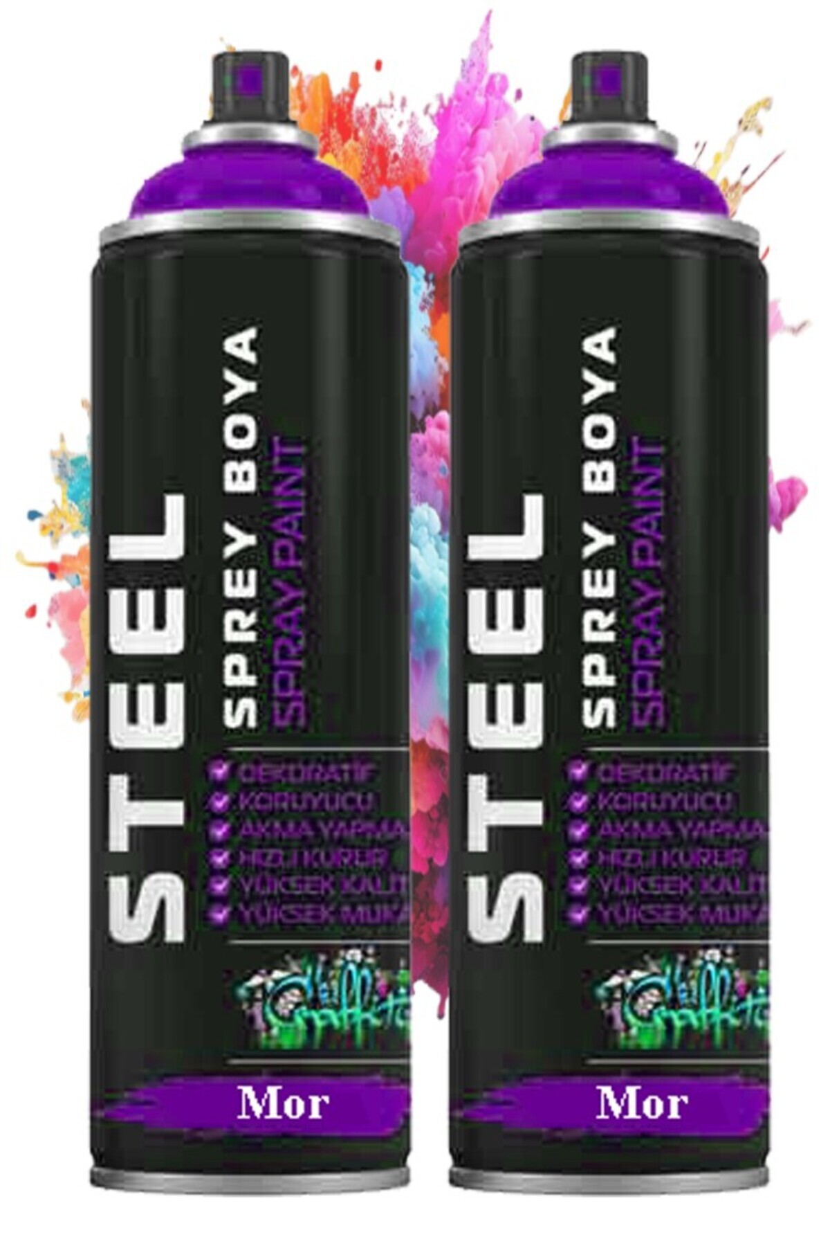 Artlantis Mor Sprey Boya 200 ml 2 Adet Hızlı Kuruyan Profesyonel Ahşap Plastik Demir Metal Cam Porselen Duvar