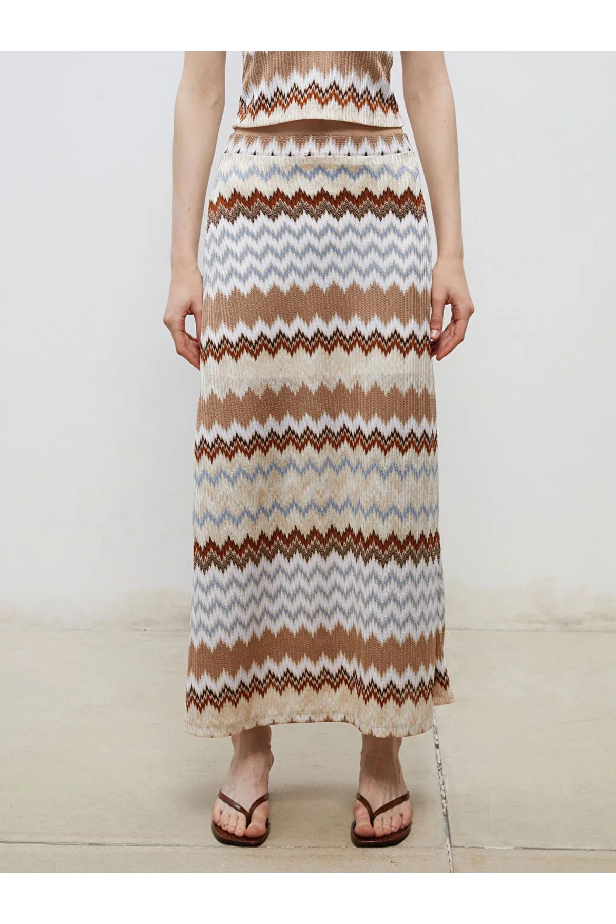 LC Waikiki-Soulife ecru patterned skirt with elastic waist 2