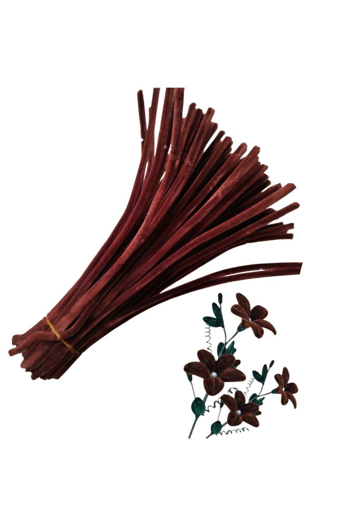 Dünya Magnet 25 Adet Koyu Kahve Şönil, Çiçek Yapımına Uygun Tüylü Tel, 30 Cm 6mm