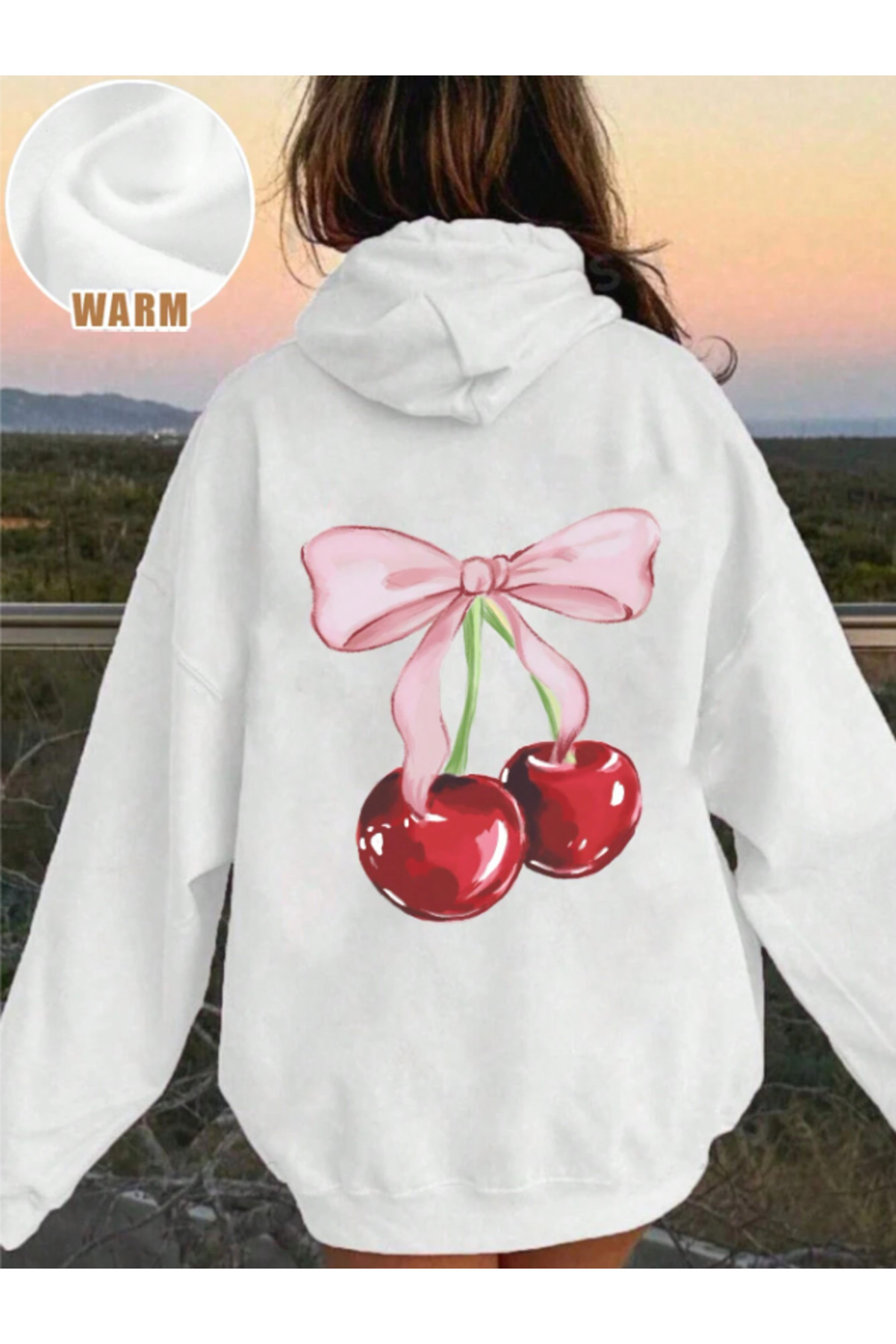 Framgan Unisex Kadın/Erkek Y2k Cherry Kiraz Baskılı Pamuklu Kapüşonlu Sweatshirt Hoodie görsel 5