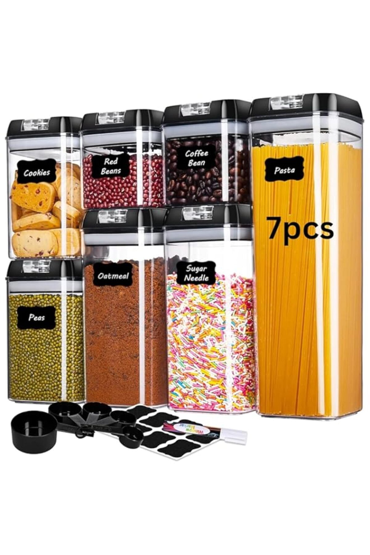 Generic-7pcs Airtight Food Storage Containers Set Stackable Kitchen Organizer Containers Measuring Cups and 1