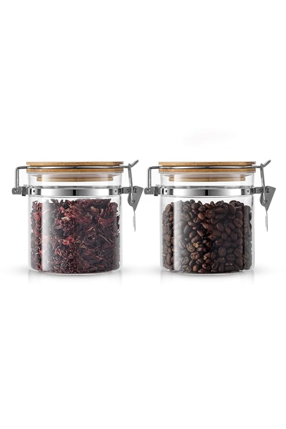 Generic-Excefore Glass Jars With Bamboo Lids (19oz). 2PC Set of Airtight Storage Jars with Clamp Lids for P 1
