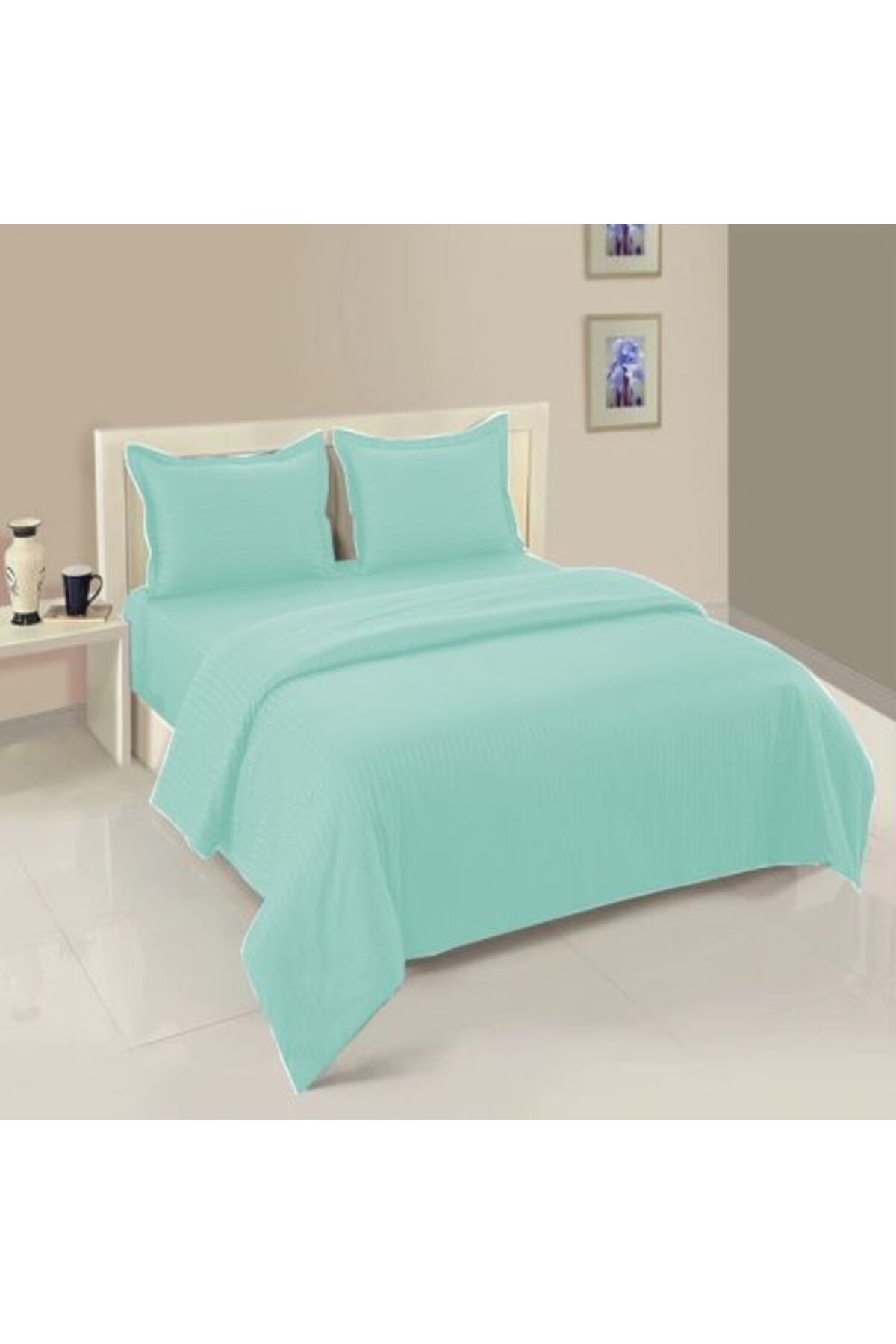 HomePuls-Bedding set with elastic Damask Polycotton stripe 1 cm, for mattress 140 x 200 cm, duvet 160 x 220 c 2