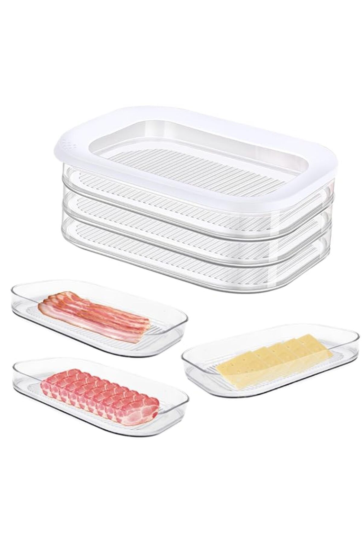 Generic-Cold Meat Boxes for Fridge with 3 Layers - Sausage Storage Fridge with Lid - Suitable for Storing M 1