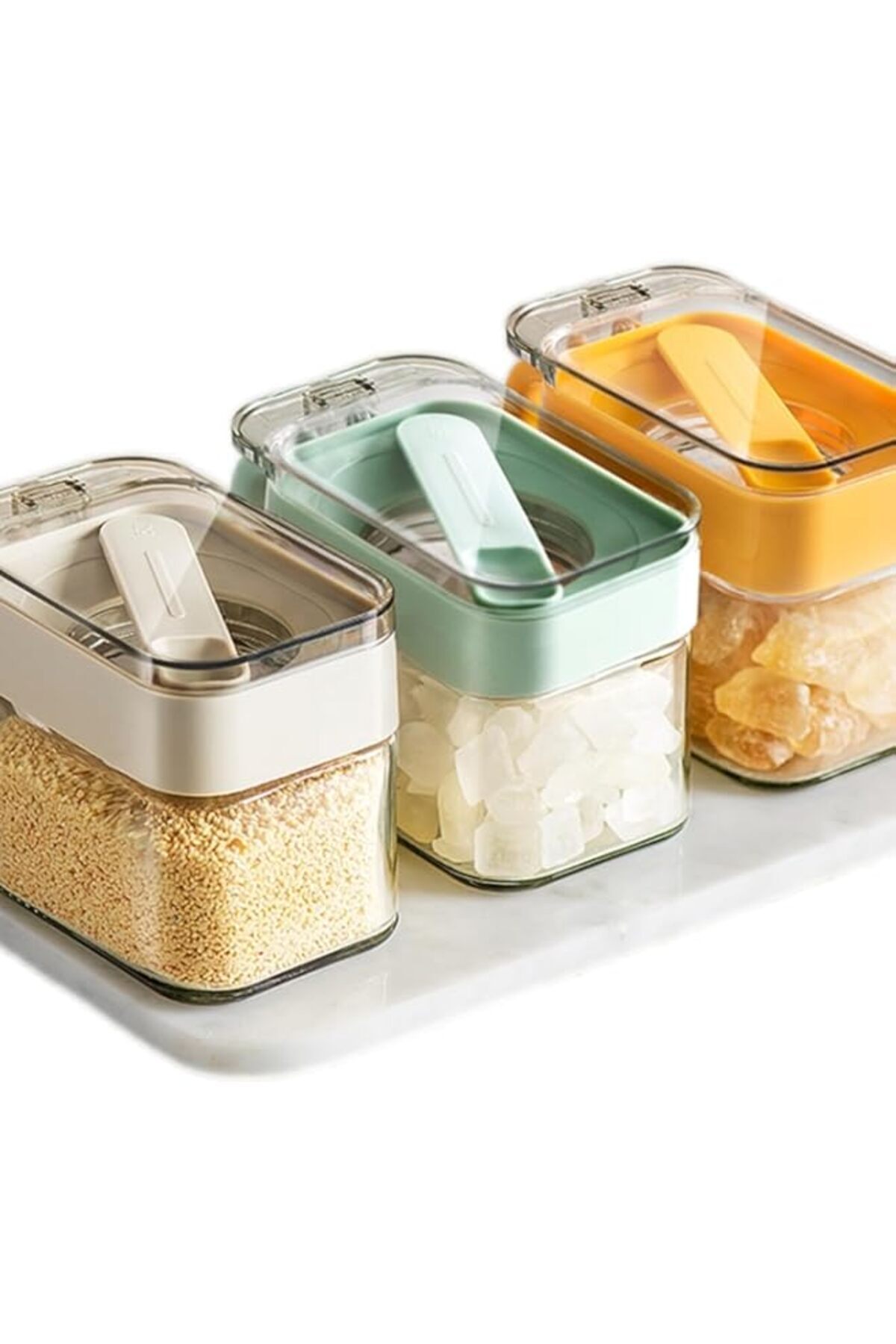 Generic-ALMEKAQUZ Condiment Jar Spice Container, Sugar and salt container set，Glass Seasoning Box with Spoo 1