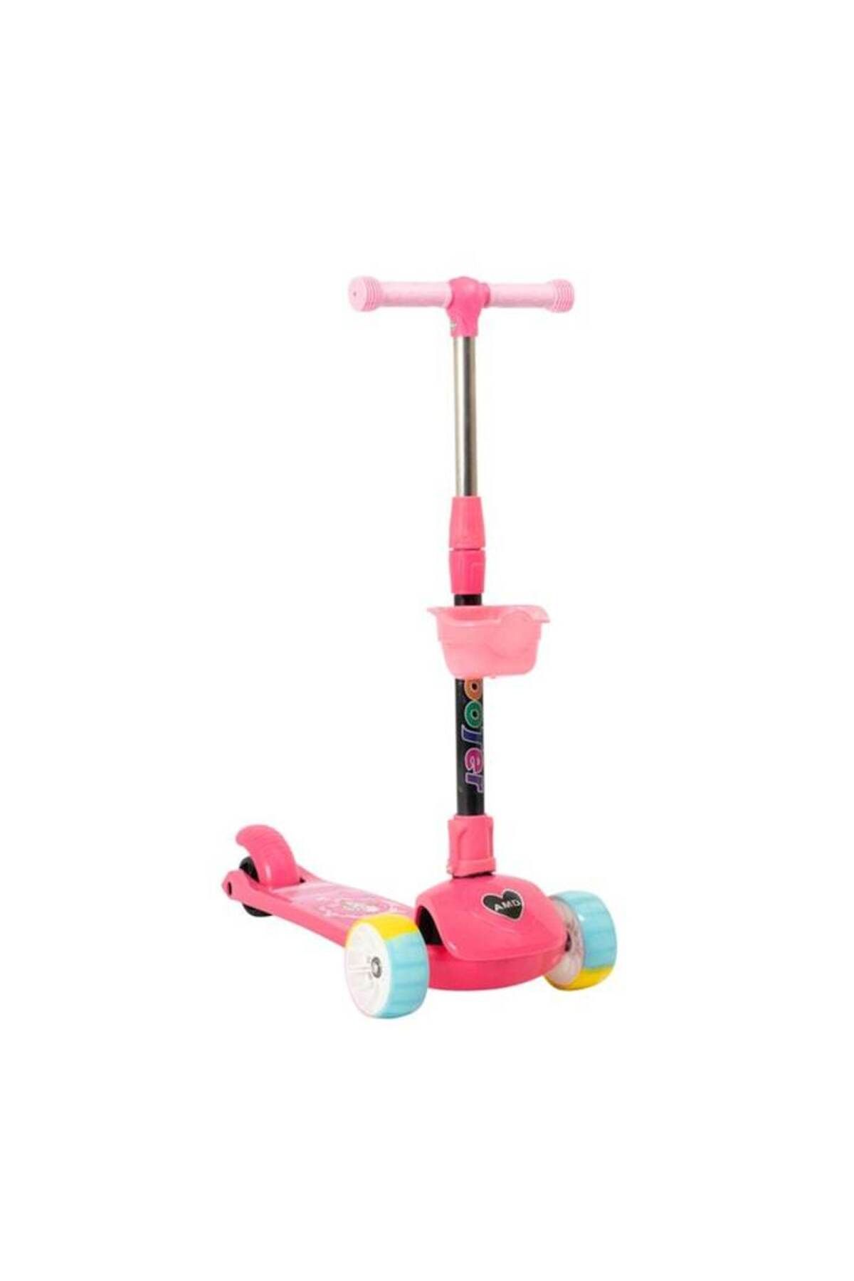 Mixbo-Foldable Pink Scooter with Lights, Adjustable Handlebar, Basket, and Propeller 3