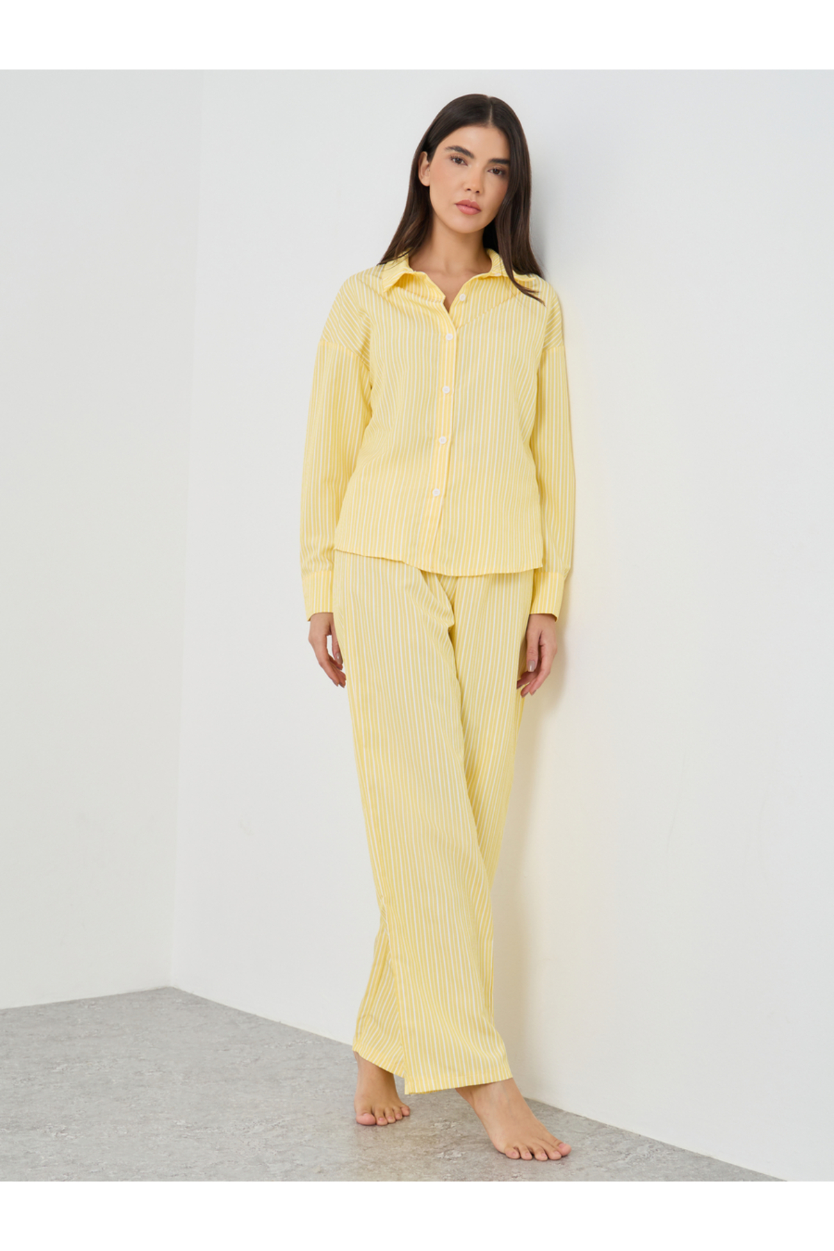 Styli Striped Buttoned Shirt and Pyjama Set