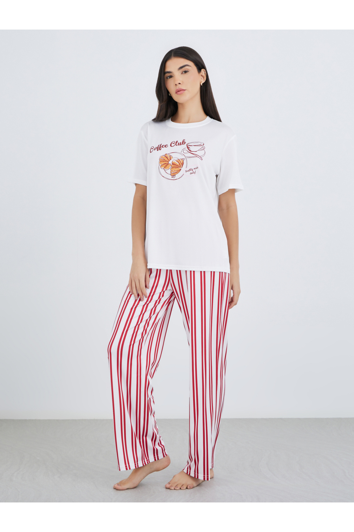 Styli Graphic Print T-Shirt and Striped Pyjama Set