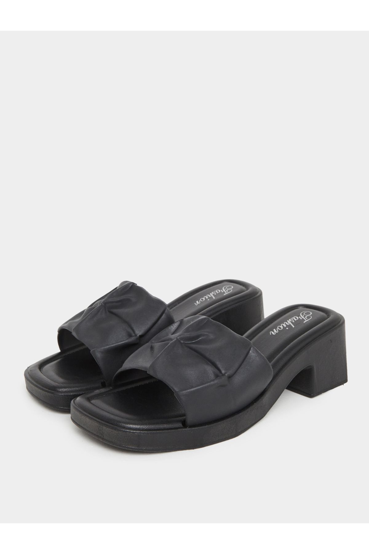 Take Two By Styli-Textured Strap Block Heel Slip On Sandals 2