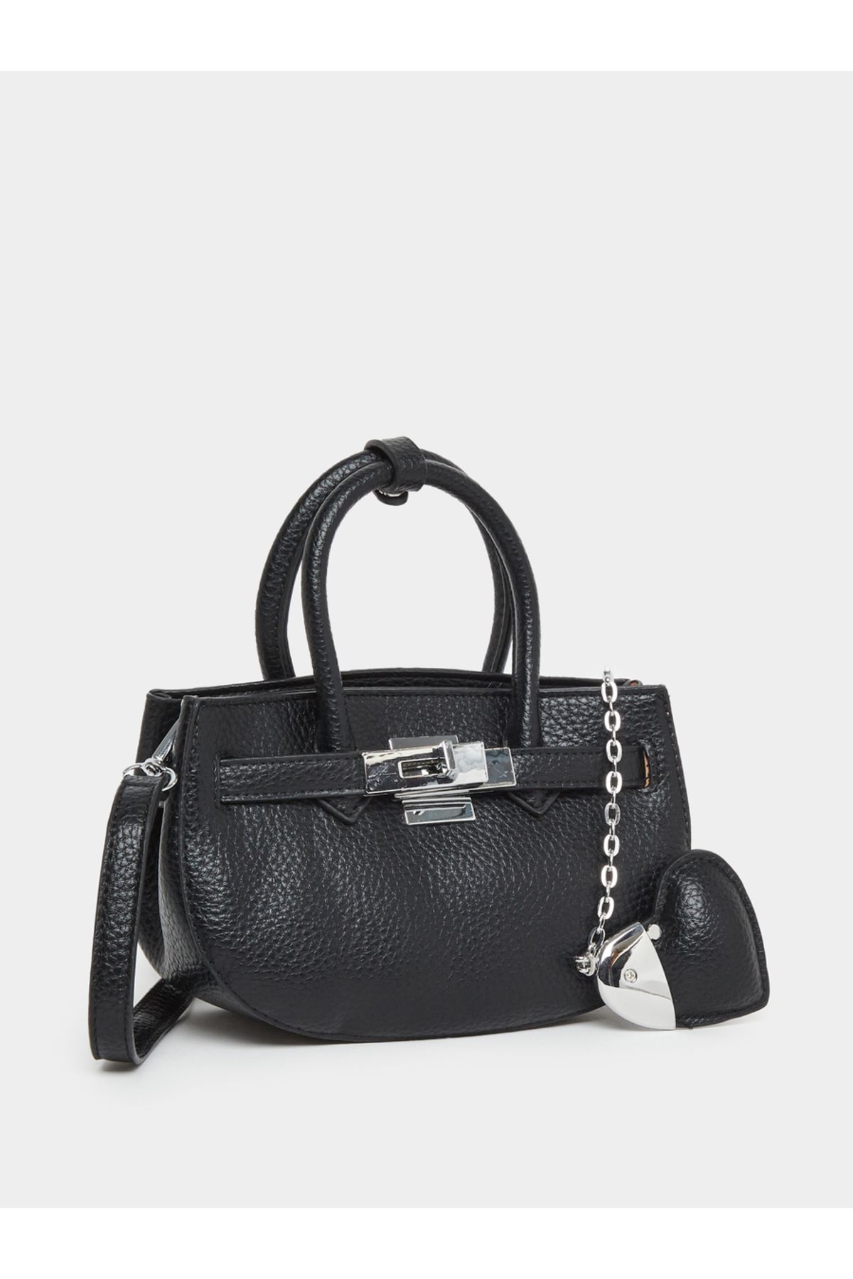 Styli-Solid Dual Handle Handbag with Heart Drop 1