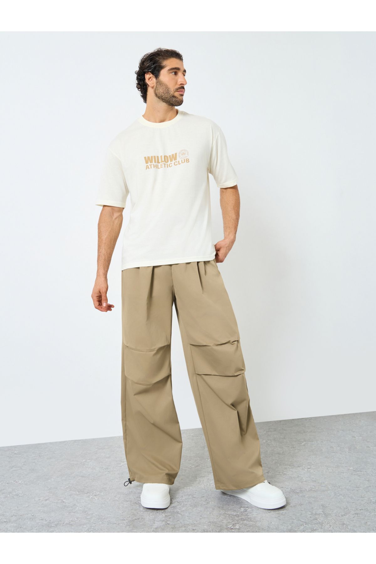 Styli-Woven Oversized Fit Open Hem Joggers with Adjustable Loop 2