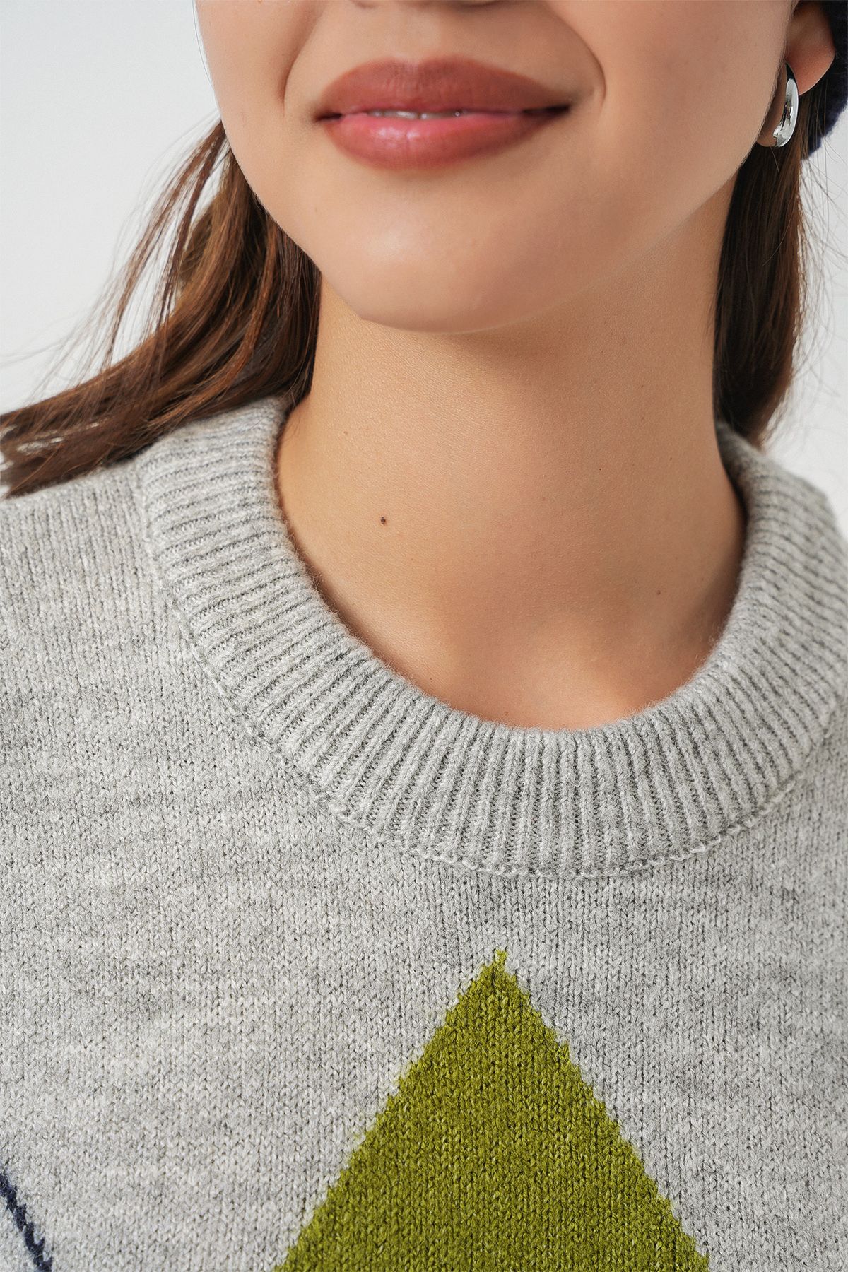 Bigdart-15895 Diamond Patterned Oversize Knitwear Sweater - C.Gray 5