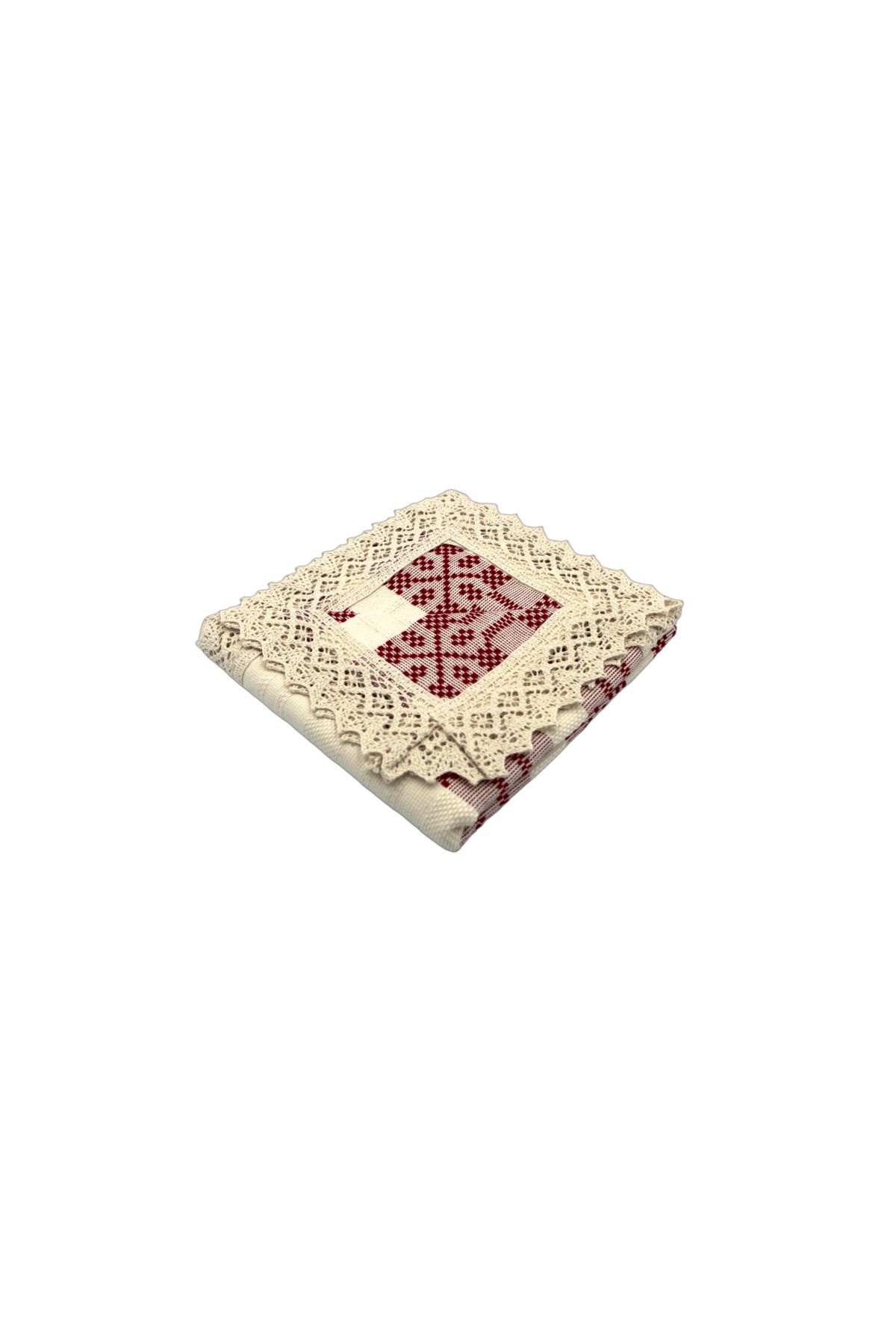 Nicoratex-Cream Rectangular Tablecloth with Red Insertion and Cream Lace 180×130 cm 1