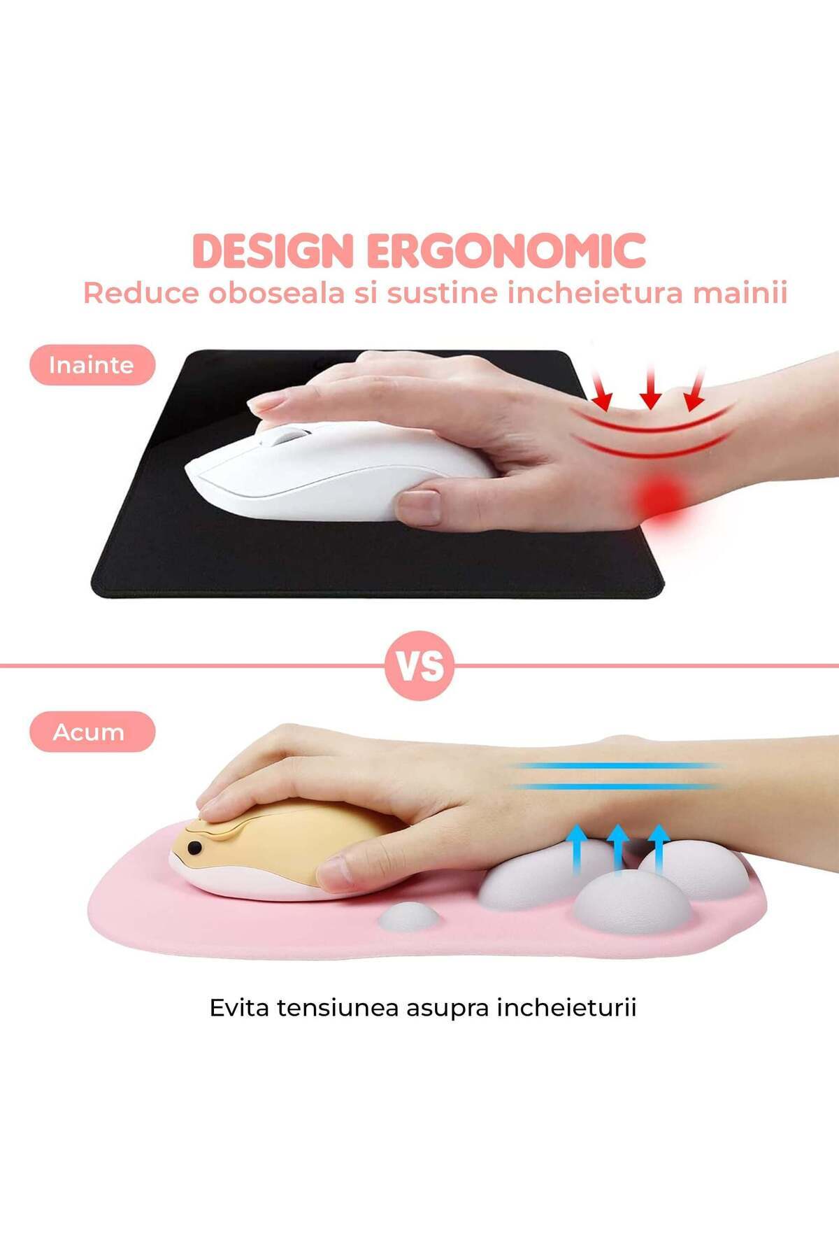 Timebox-Ergonomic mousepad, memory foam for wrist support with Wrist Rest mouse, Anti-slip base, Pink 2