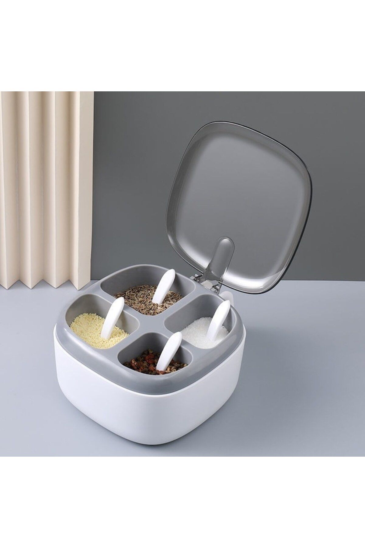 Royal-Condiment Container with 4 Compartments and Plastic Spoons 3