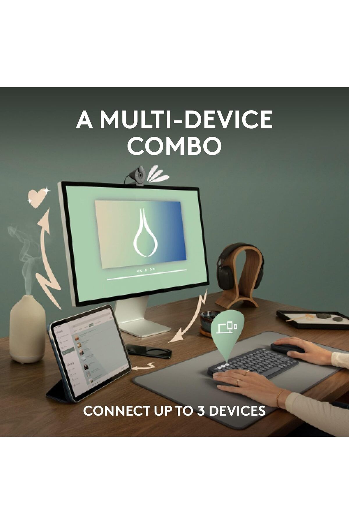 logitech-مجموعة Pebble 2، لوحة مفاتيح وماوس لاسلكيان، هادئة وقابلة للحمل 4