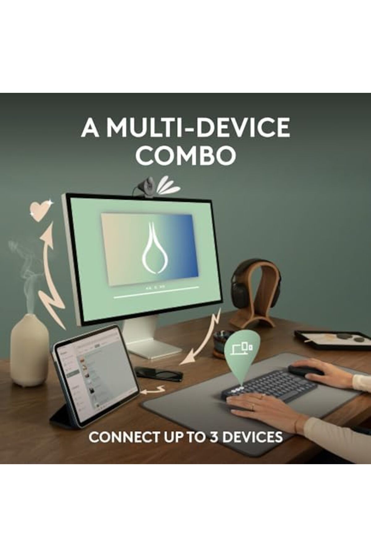 logitech-مجموعة Pebble 2، لوحة مفاتيح وماوس لاسلكيان، هادئة وقابلة للحمل 5