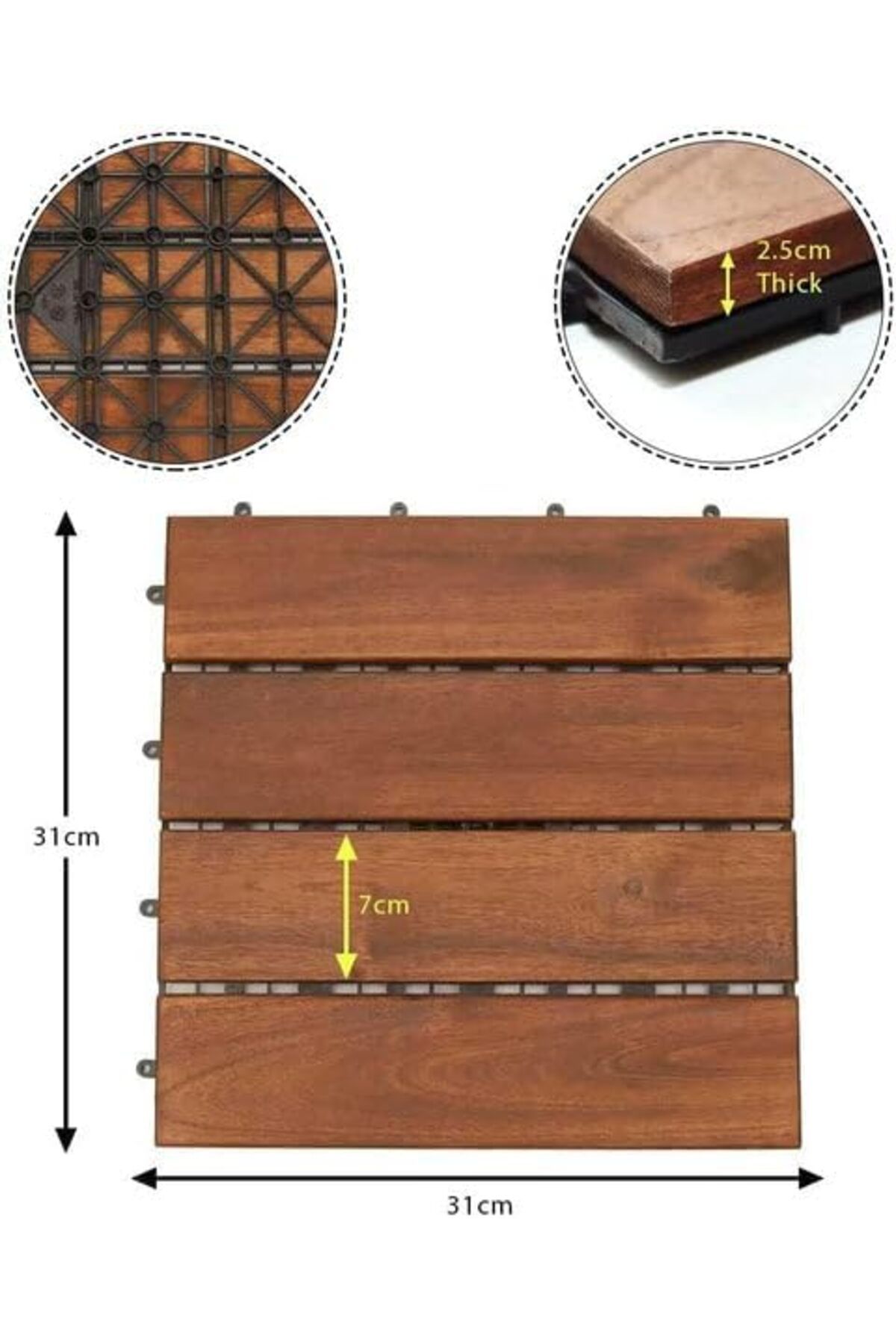 Generic-JMK - Outdoor Interlocking Deck Tiles, Wood-Look, Brown, 1 Box, 11 Pic (1 Square Meter) 2