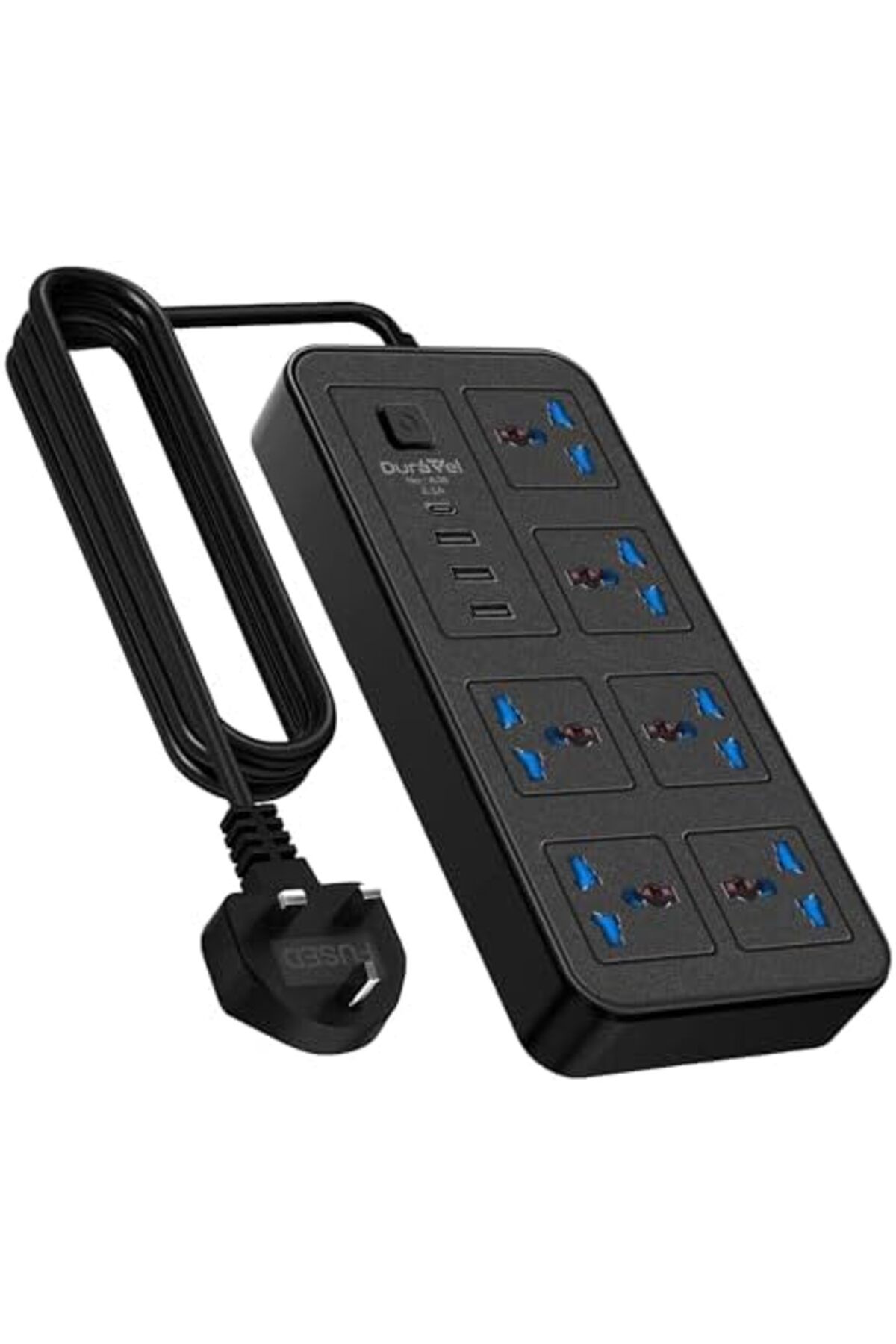Duravel-Universal Extension Lead/Cord with Multiple Functions, UK 3-Pin Plug Socket with 6 Outlets | 2