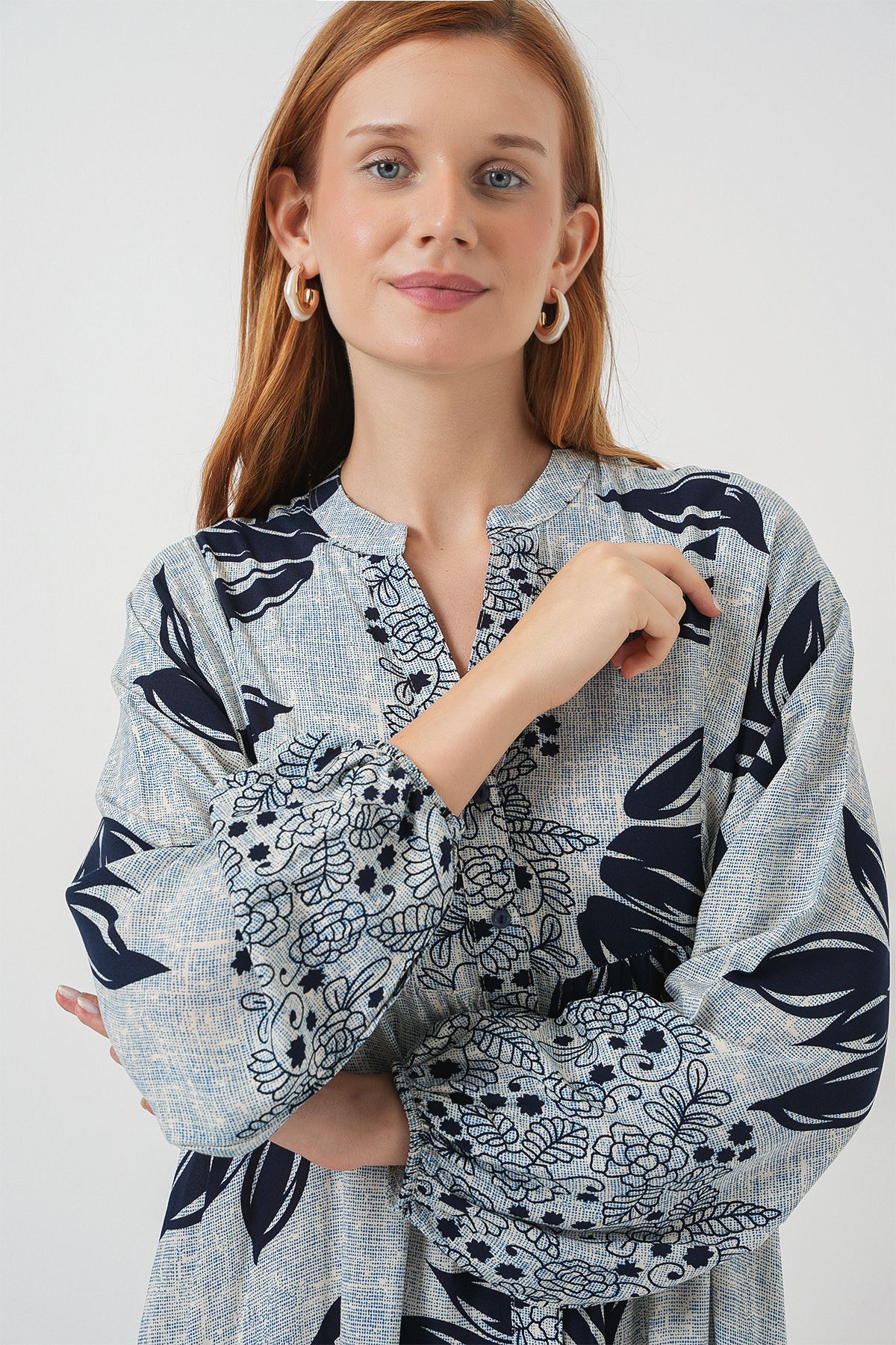 Bigdart-Rochie lungă hijab cu model pentru femei 2585 - Albastru - Bleumarin 2
