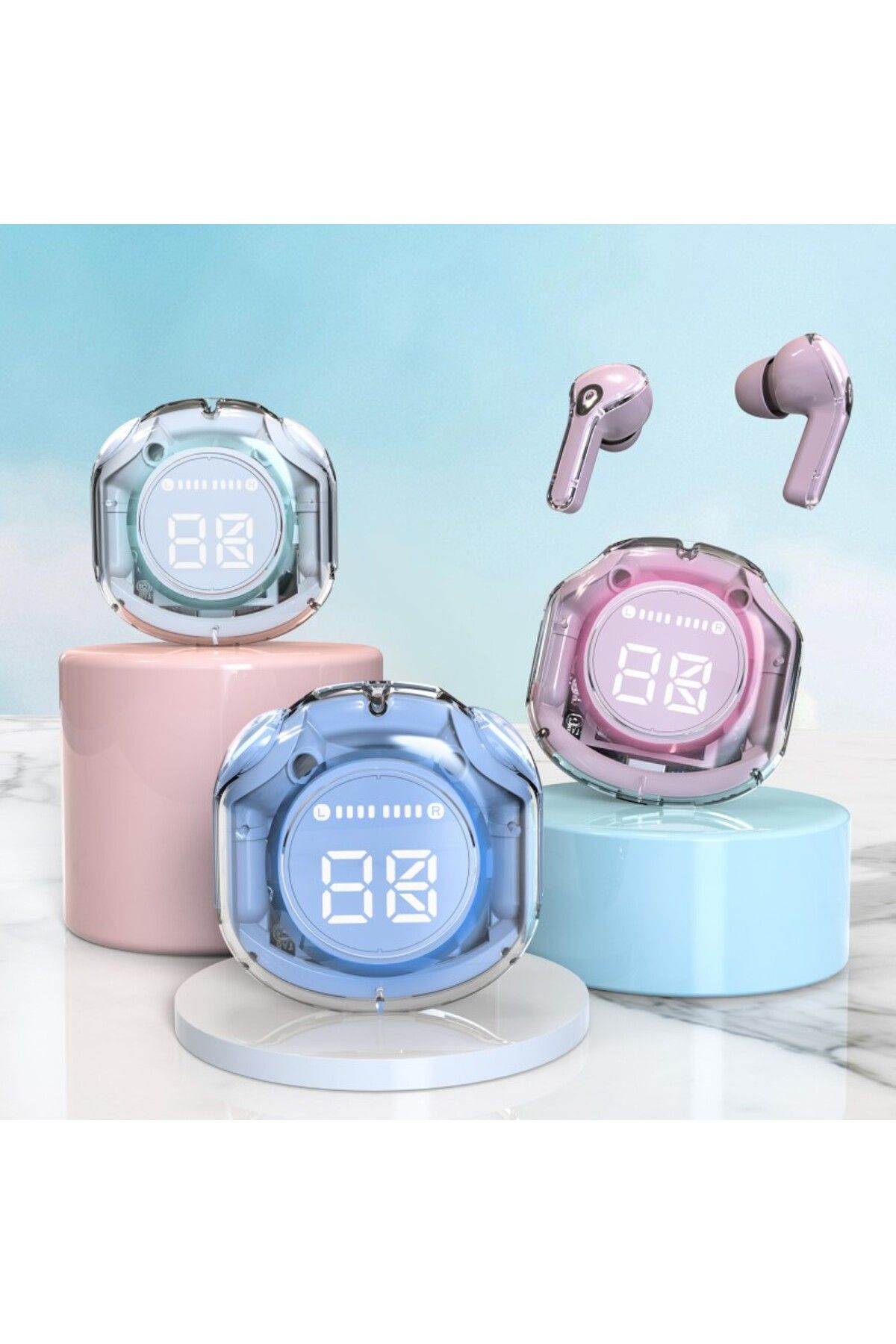 OEM-Smart Bluetooth TWS-EM-AIR39 Earbuds, 5.3, Pink, LED Display, Low Latency, Universal Compatibility 2