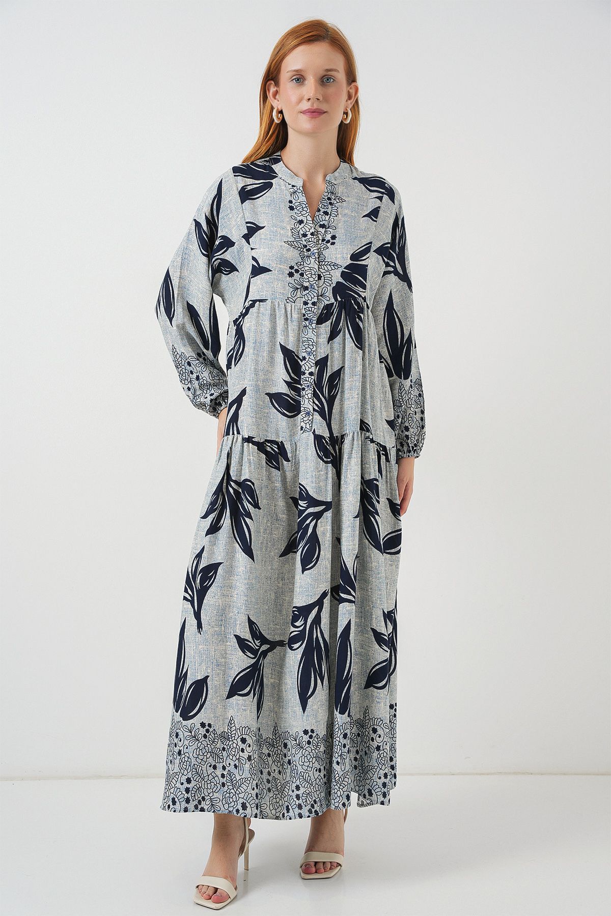 Bigdart-Rochie lungă hijab cu model pentru femei 2585 - Albastru - Bleumarin 3