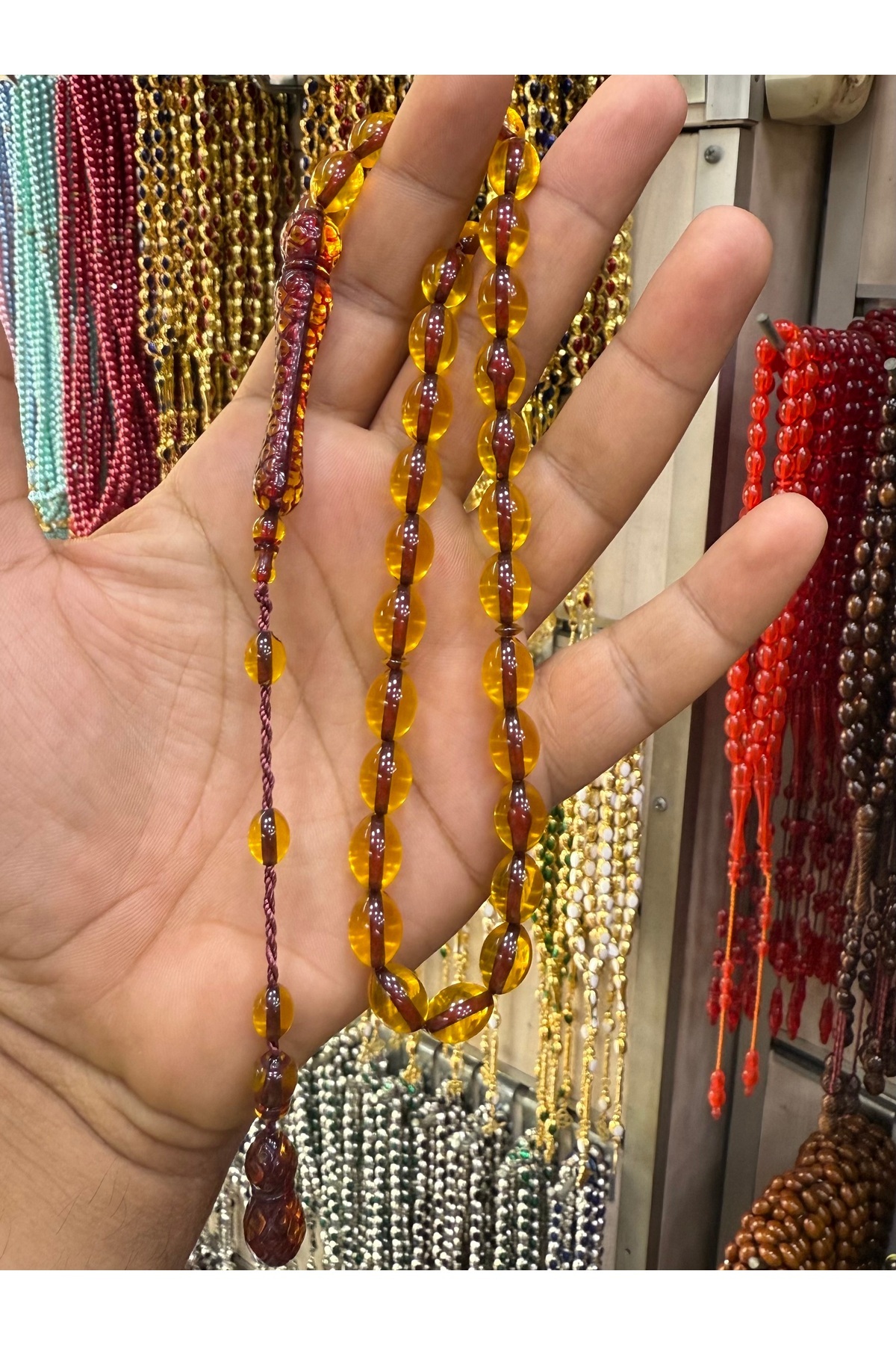 Öyküm accesory İmame Hitame İşlemeli Toz Kehribar Akrilik Tesbih