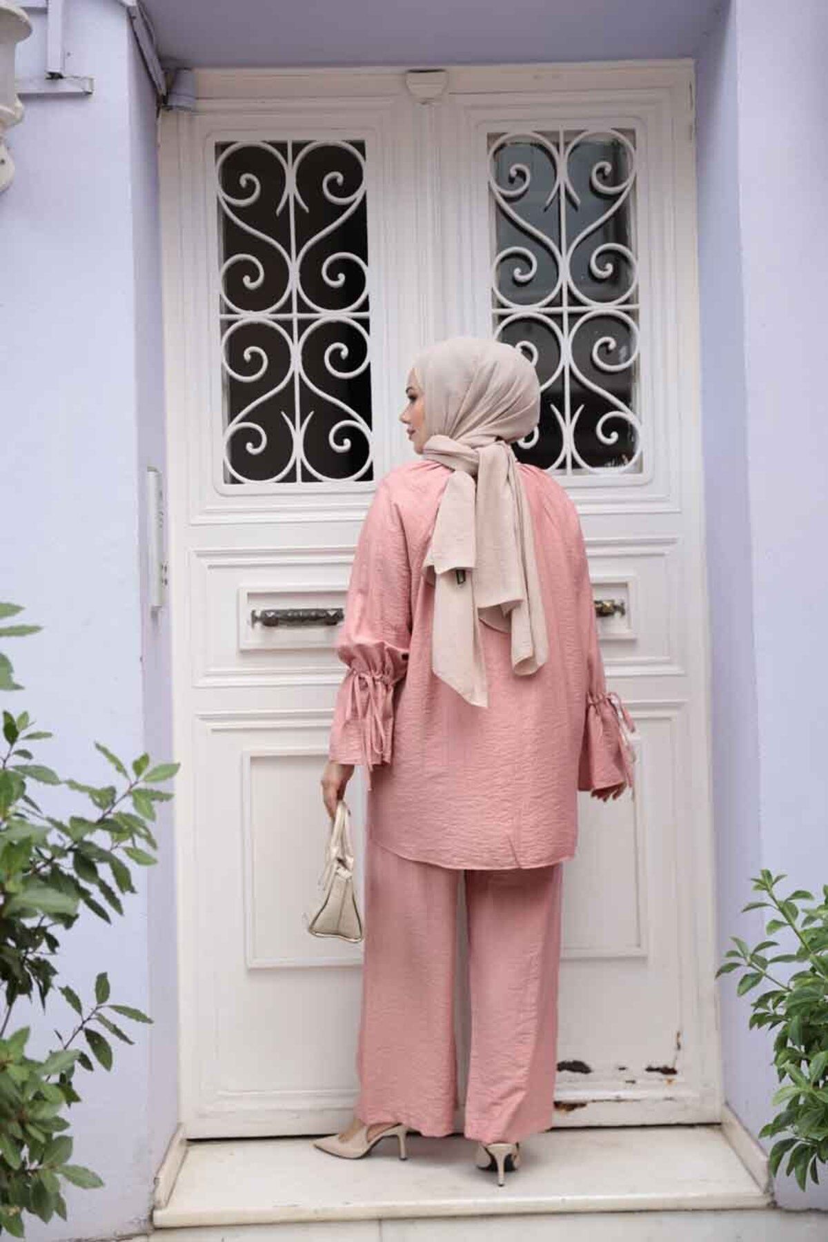 N.S NEVA STYLE-Buttoned Salmon Hijab Double Set 30451Smn 4