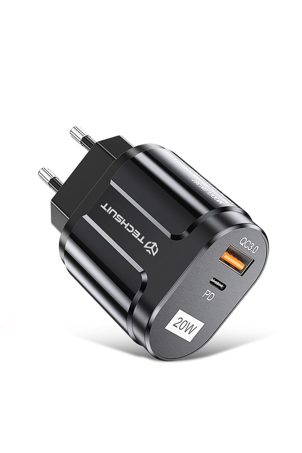 Techsuit-Încărcător USB-A QC 3.0, USB-C 20W - Premium (CHPD038) - Negru 4