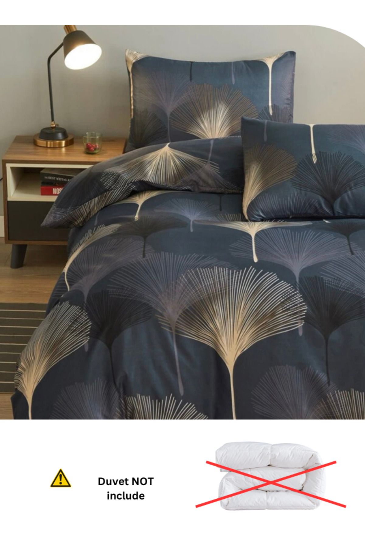 LUNA HOME-King size bedding Set without filler, Elegant Leaves Design, Black with Brown 220x240cm. 2