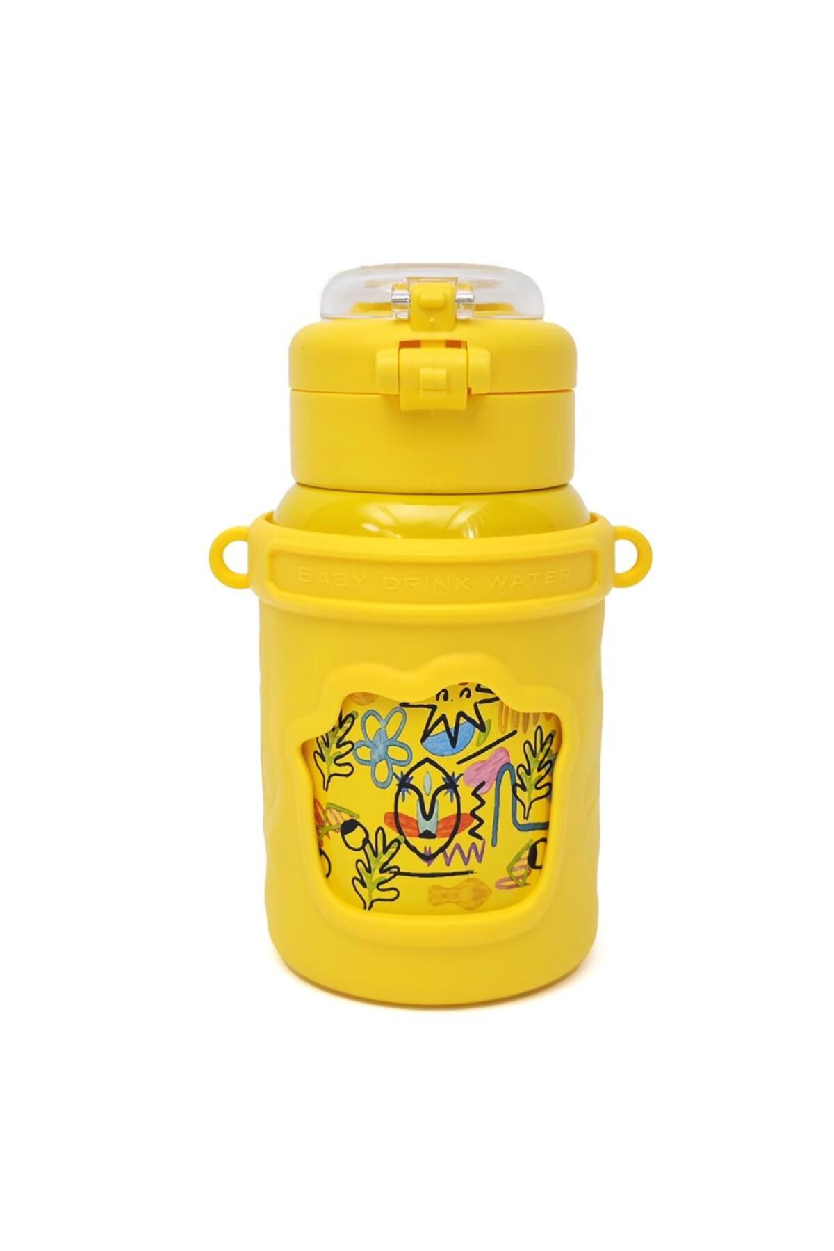 B4U-Thermos mug for kindergarten, pop-up flip-top with straw, with string, yellow, 500 ml KL-8192 8
