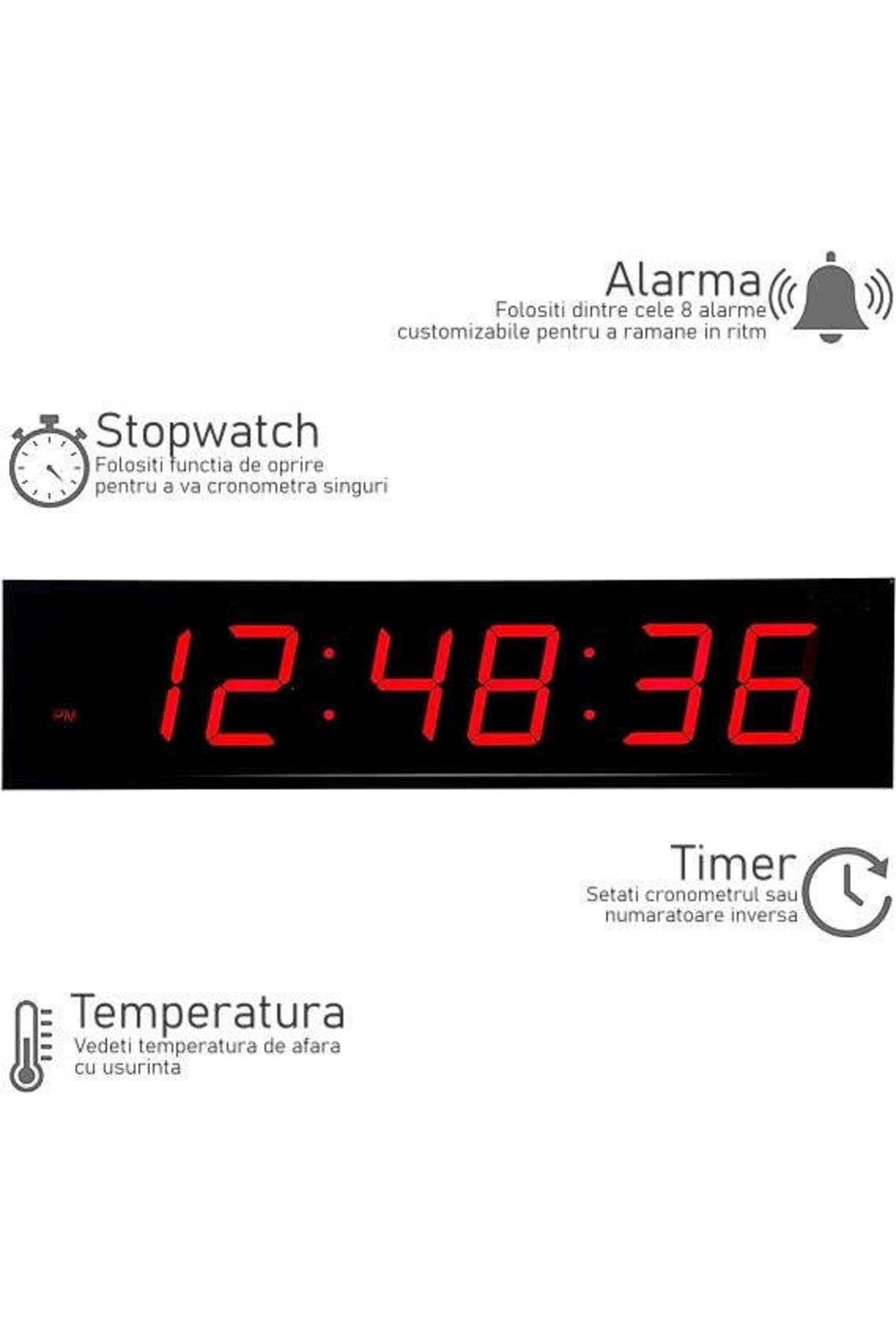 VTM-Digital Wall Clock 70cm, Red LED, Alarm, Stopwatch, Remote Control, Ideal for Gyms 5