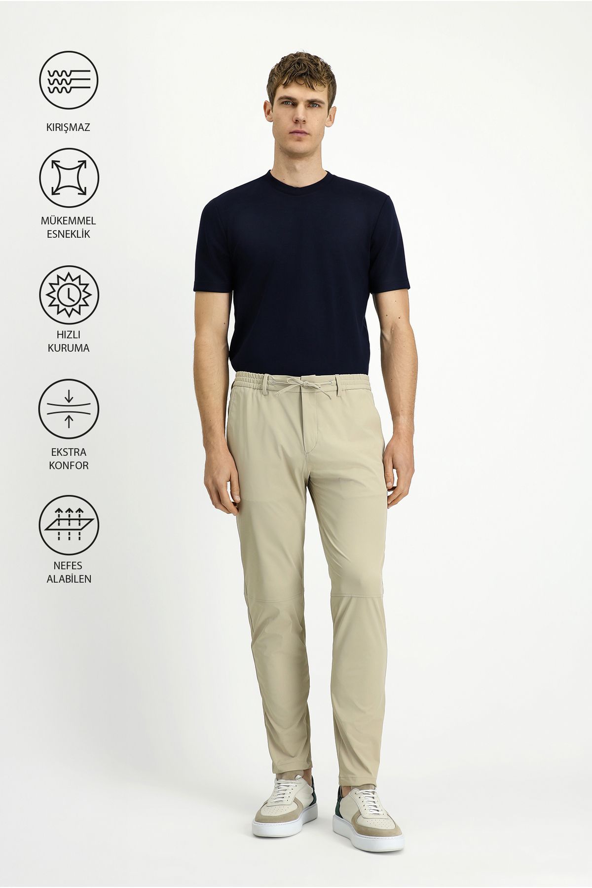 Kiğılı-Techno-Line Super Slim Fit Extra Slim Fit Lycra Elastic Waist Drawstring Classic Fabric Pants 1